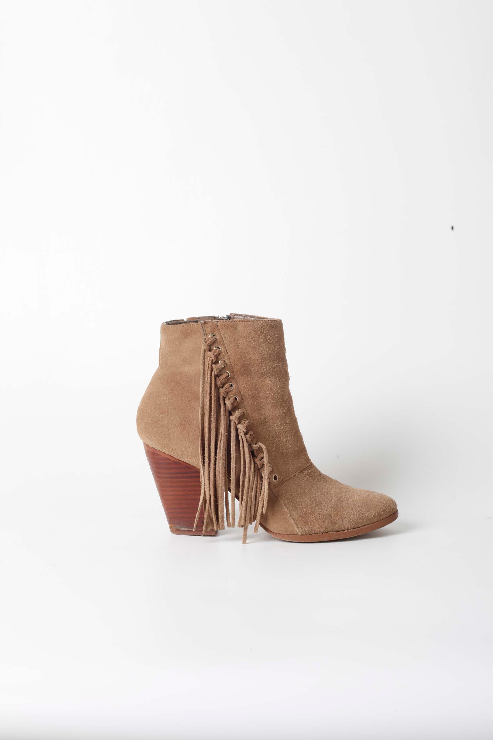 Beige Ankle Boots with Fringe
