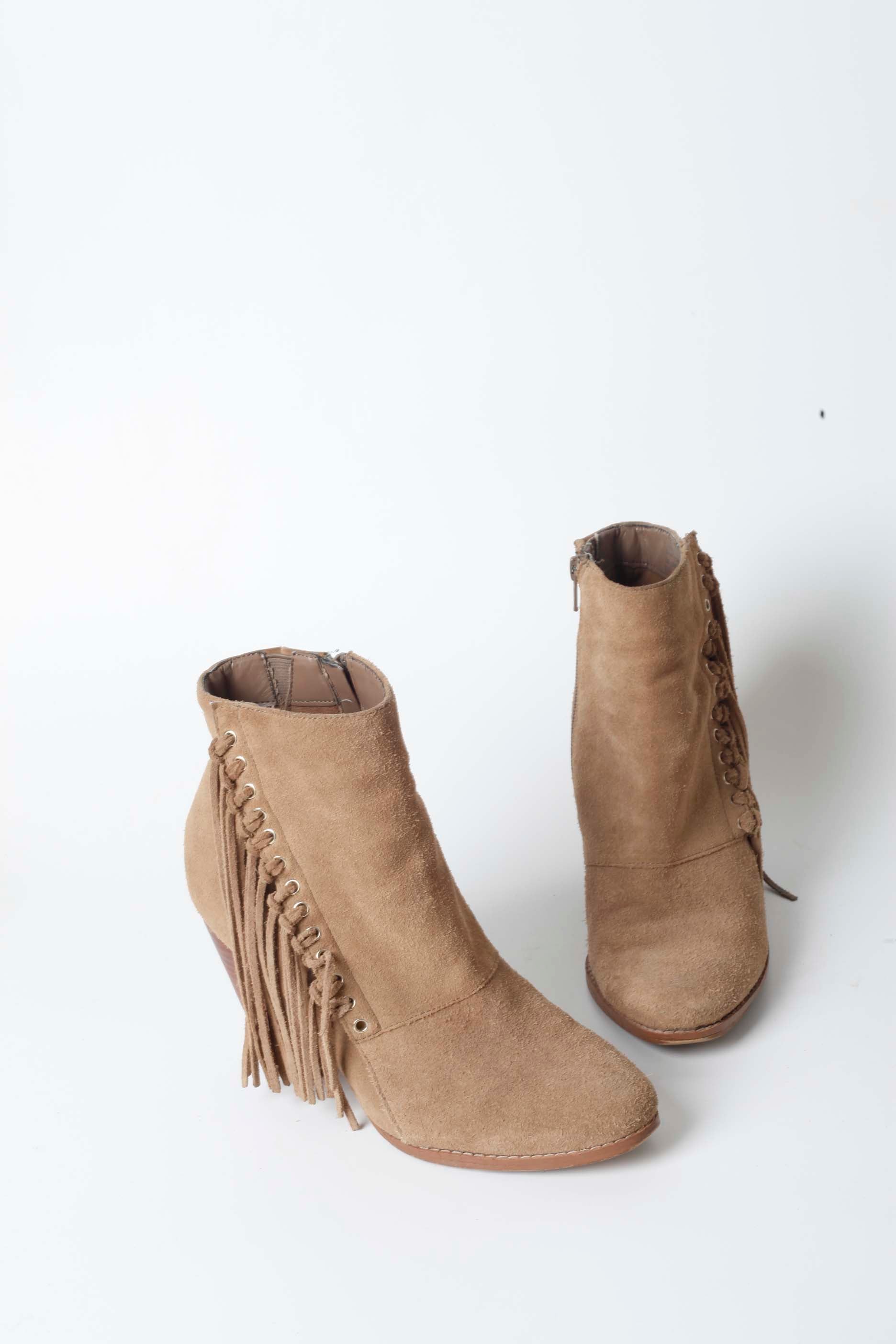 Beige Ankle Boots with Fringe