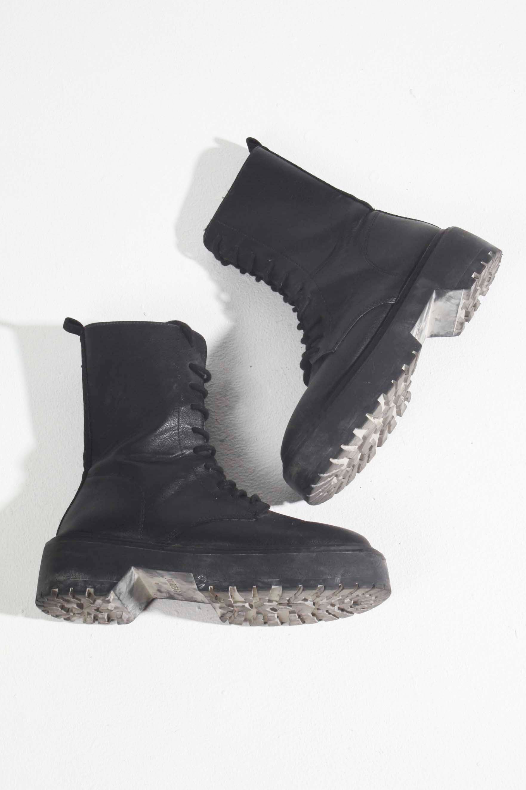 Black Lace-up Platform Boots