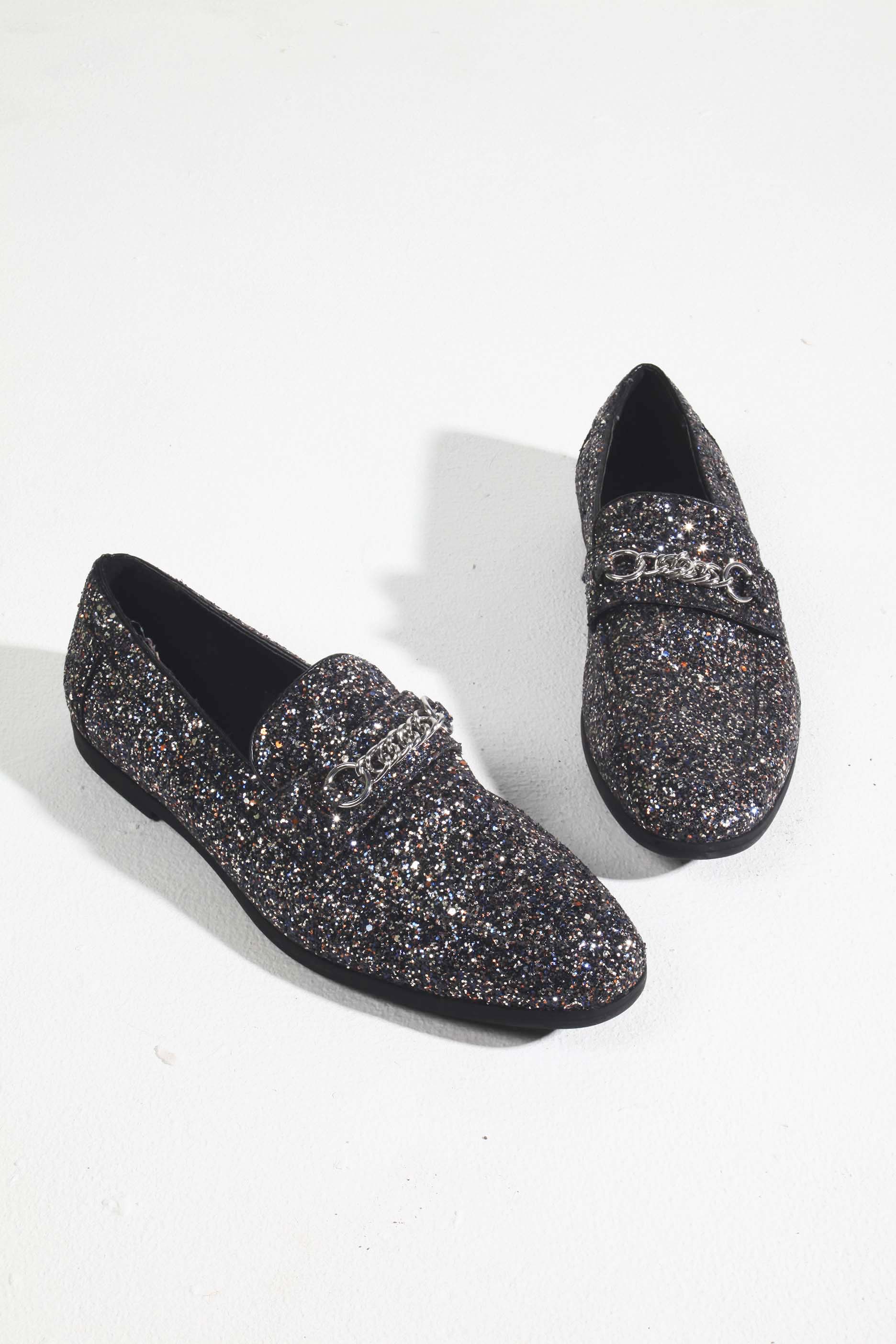 Mens Black Glitter Loafers