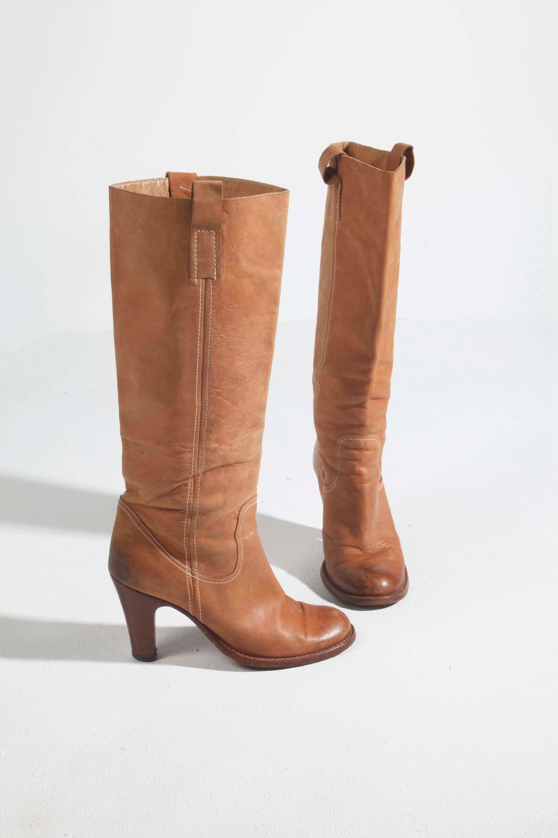 Brown Leather Knee-High Boots