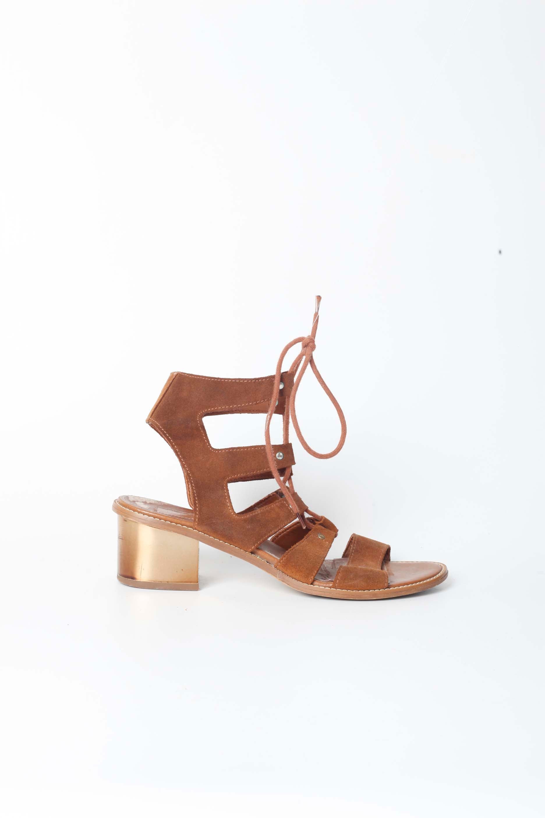 Brown Suede Lace-Up Sandals