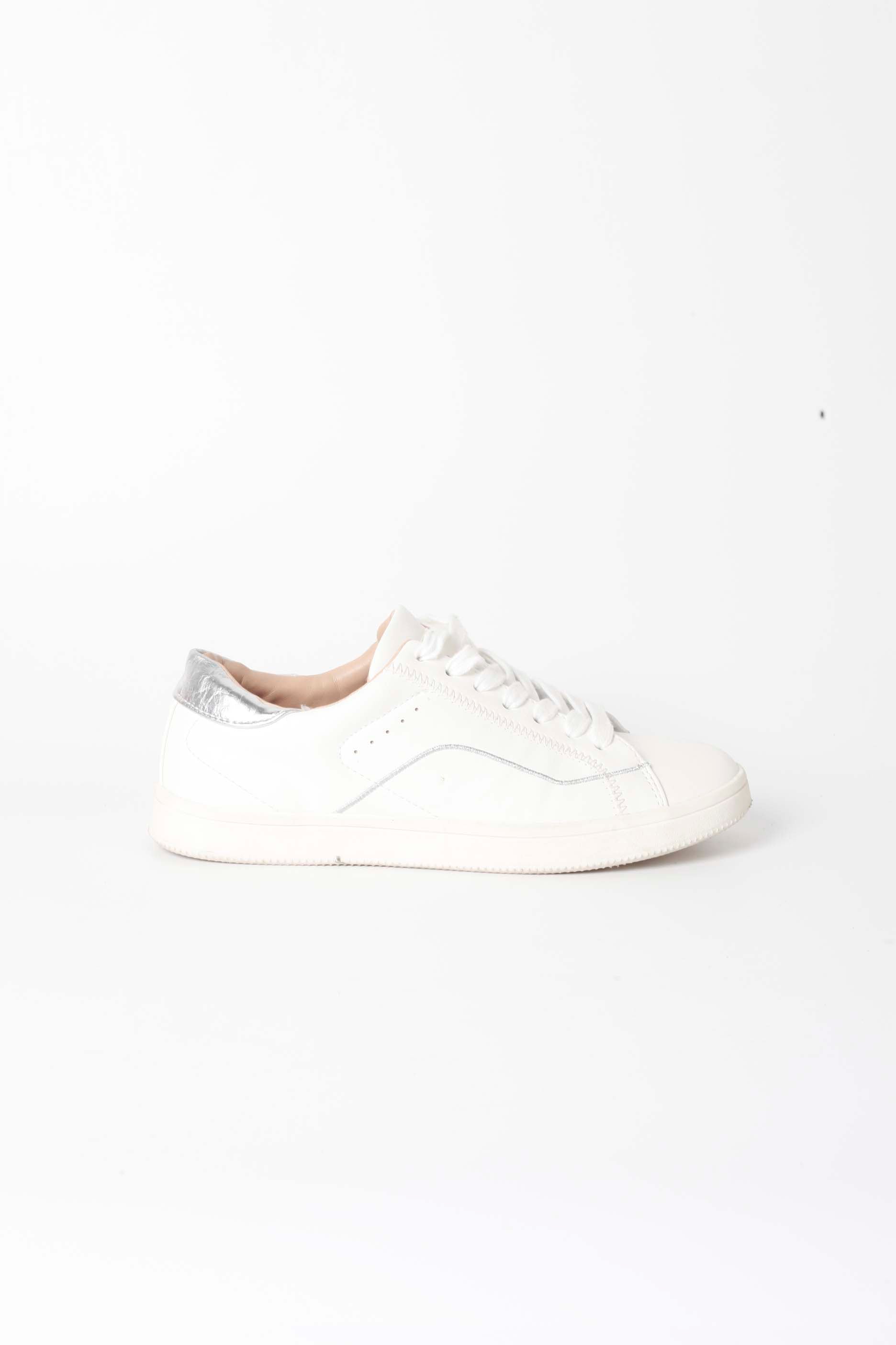 White Sneakers with Silver Back