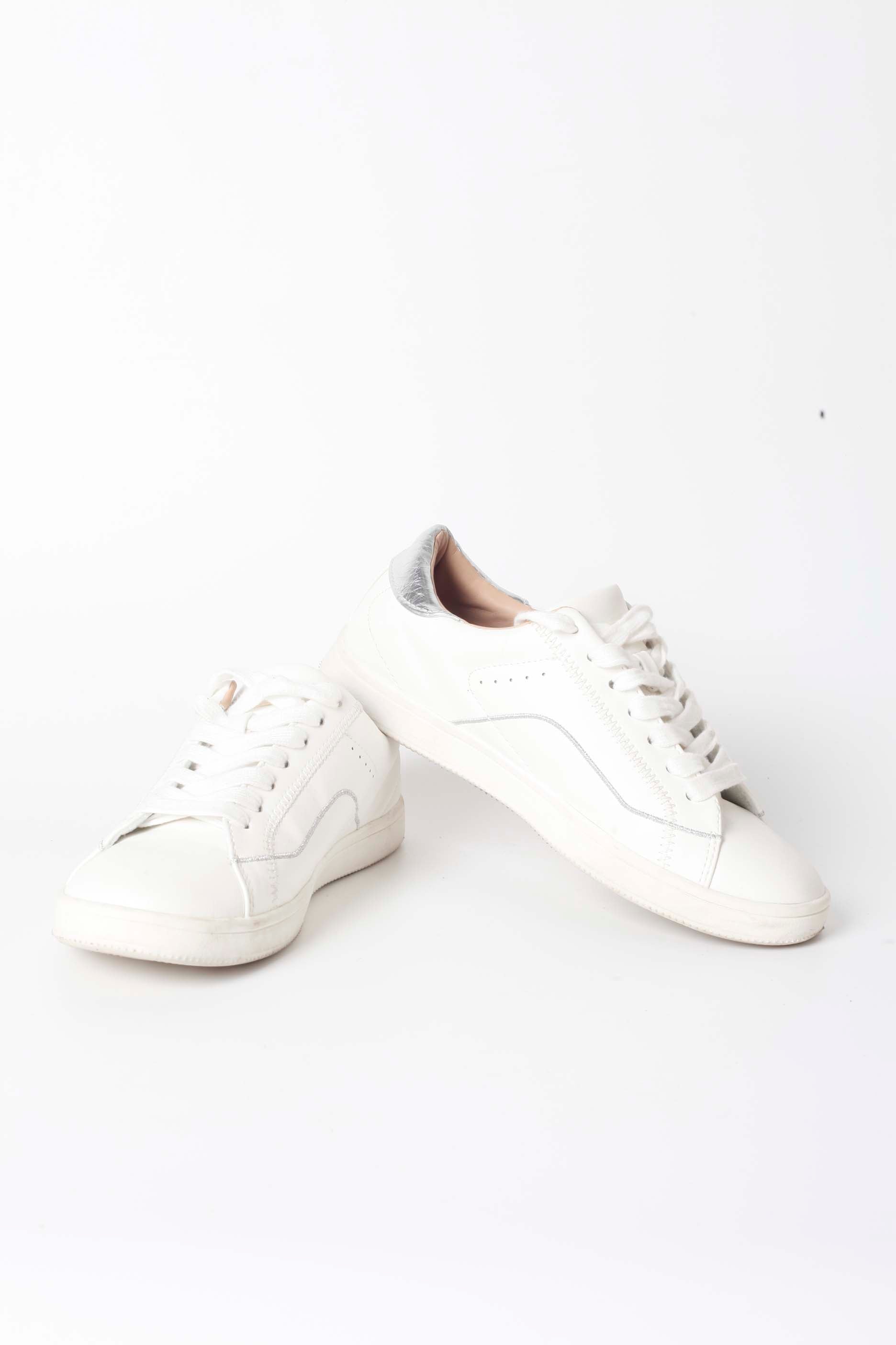 White Sneakers with Silver Back