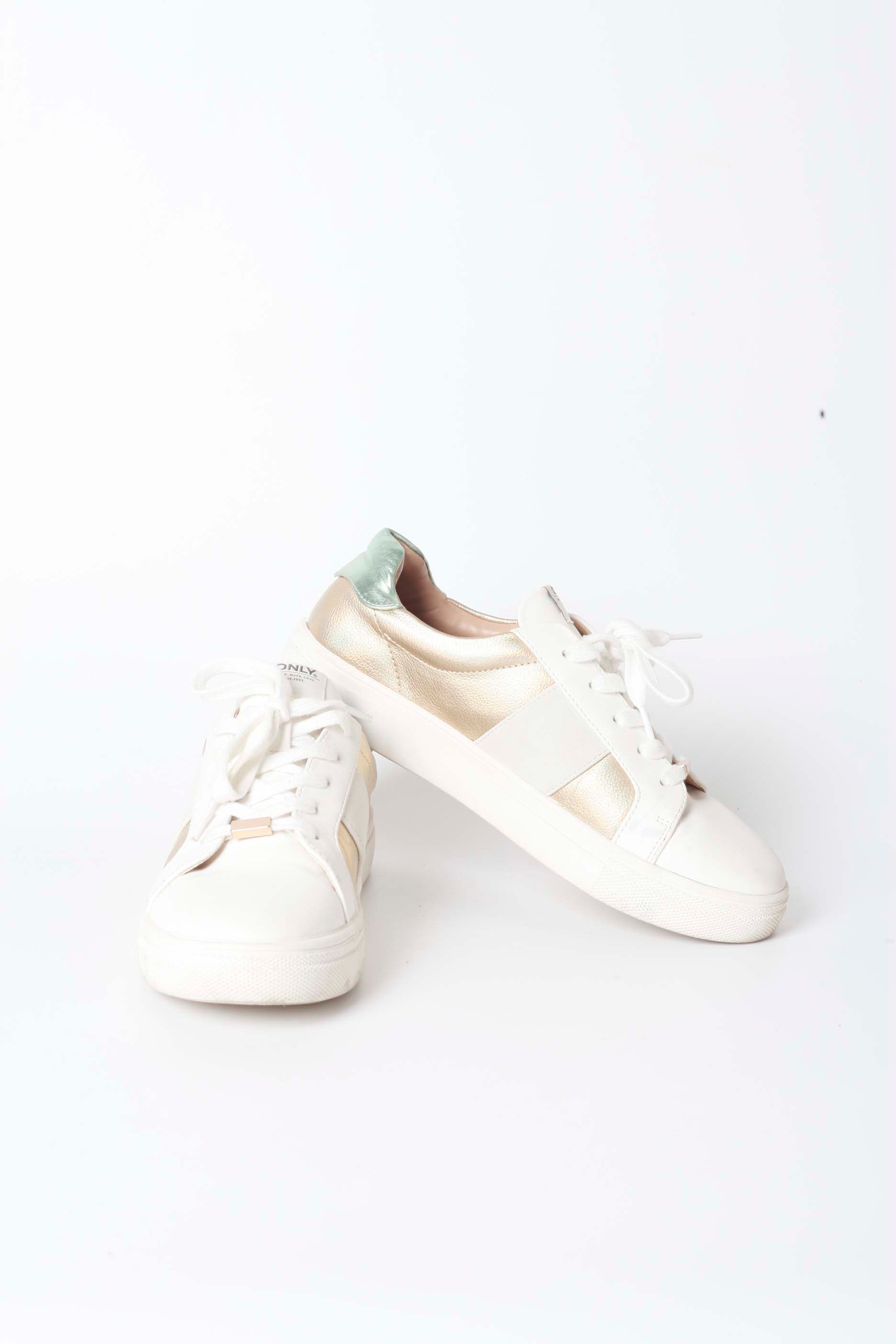 White Sneakers with Gold