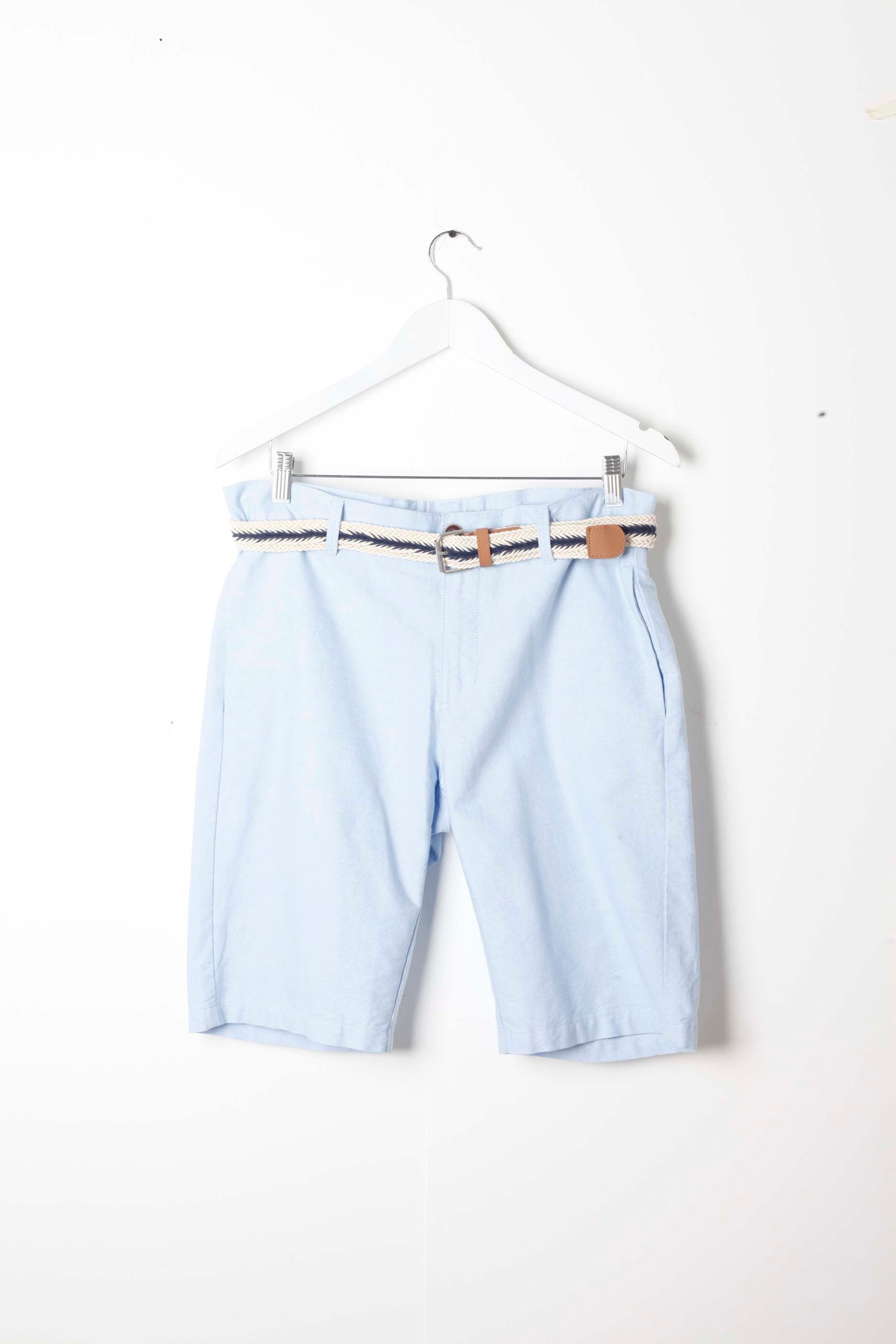 Mens Light Blue Chino Shorts with Fabric Belt