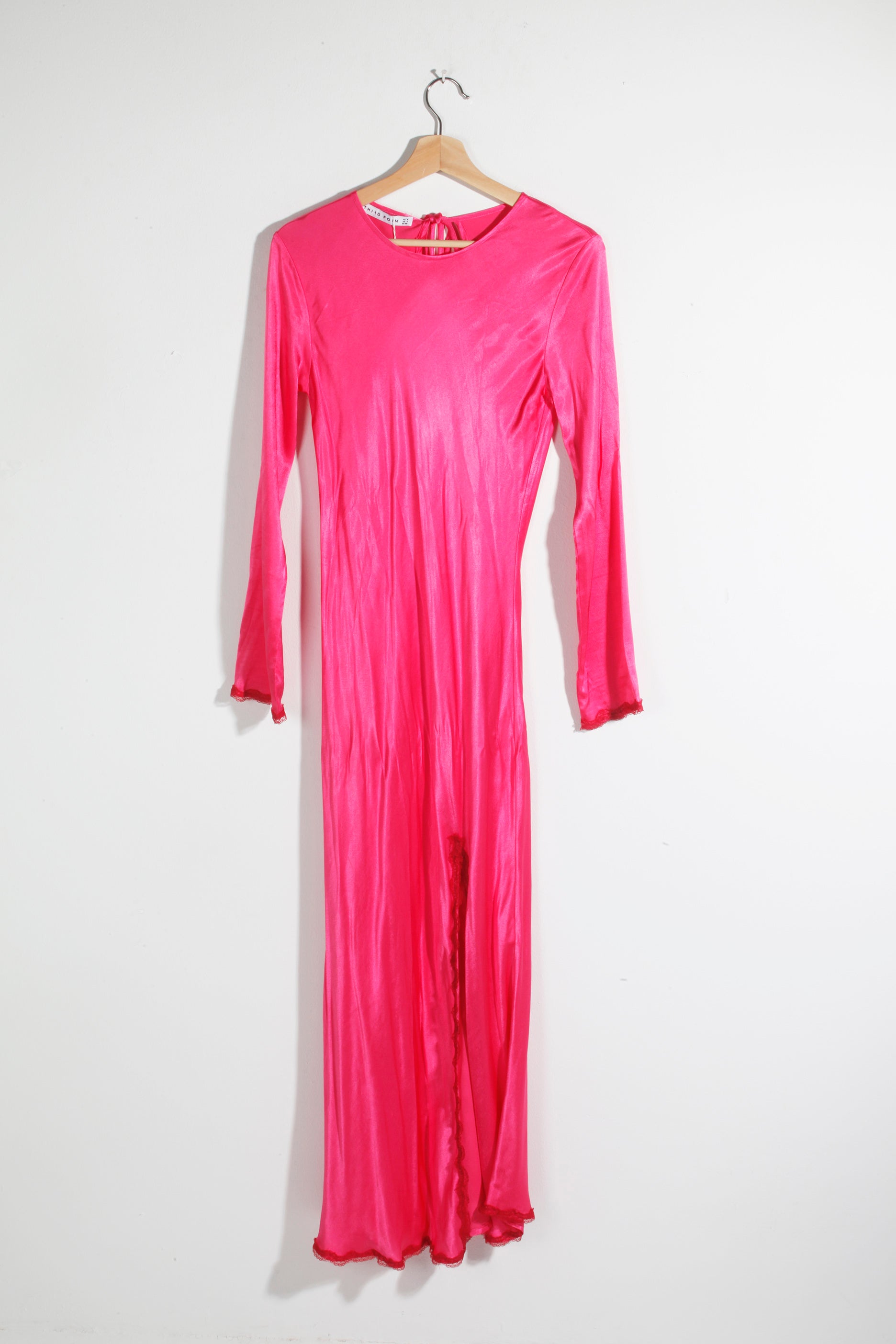 Fuchsia Pink Satin Dress with Slit