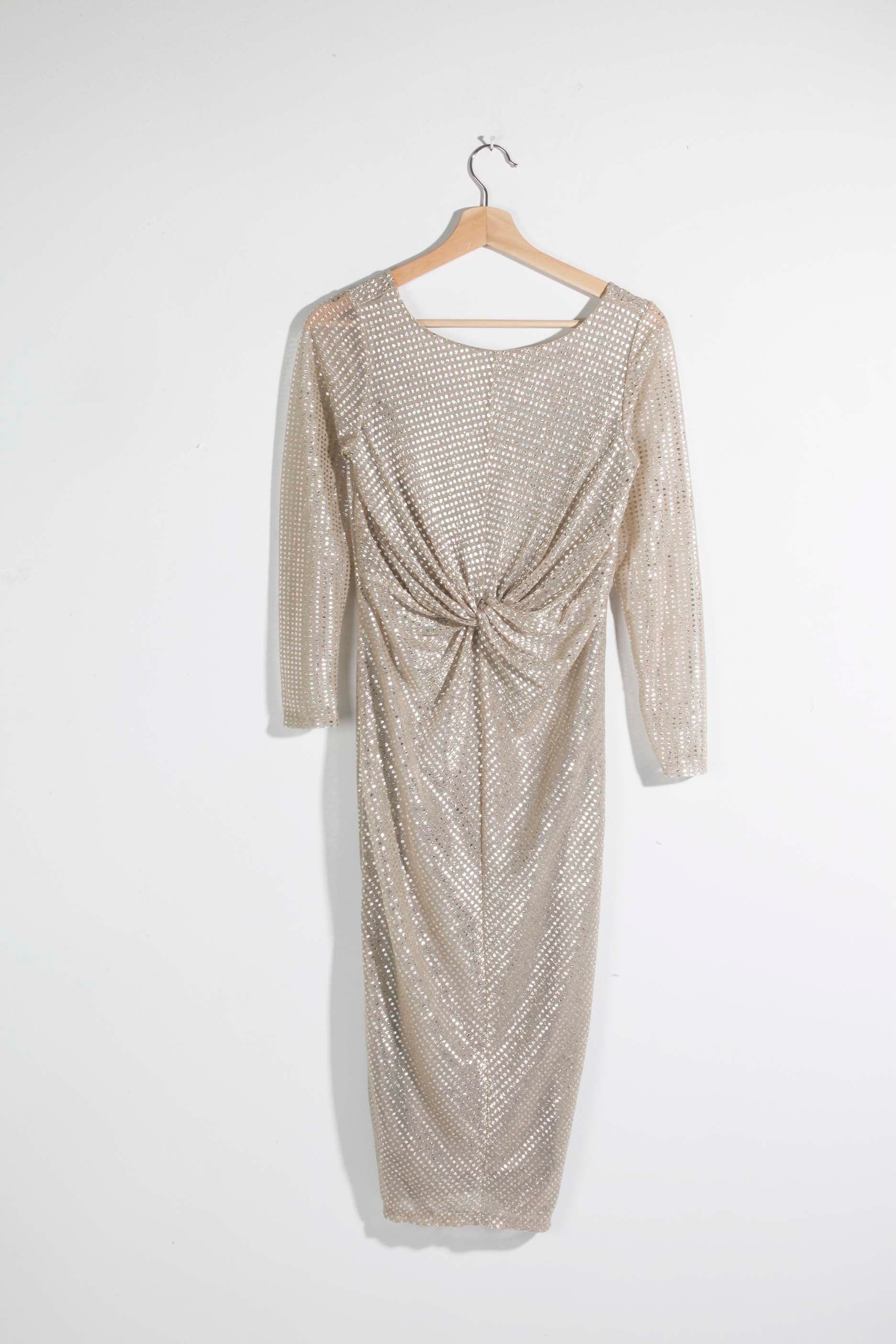 Silver Sequin Dress with Knot Waist