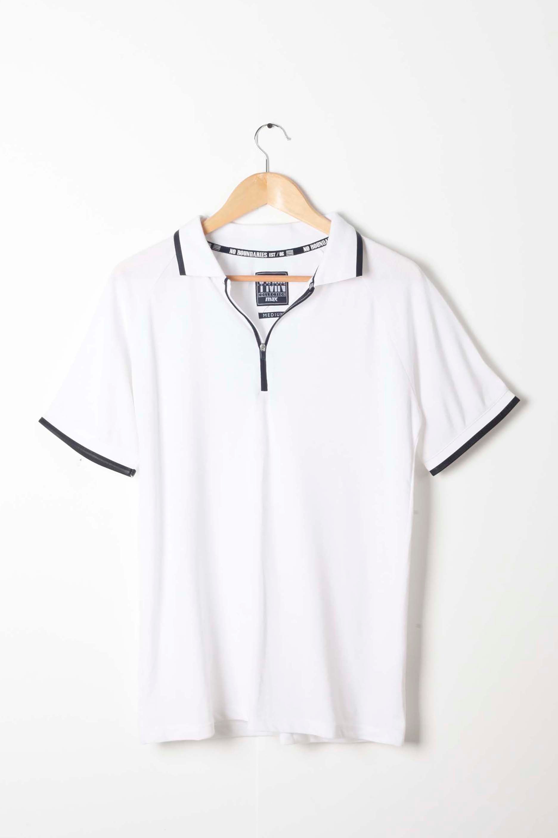 Mens White Polo Shirt with Black Trim (Medium)