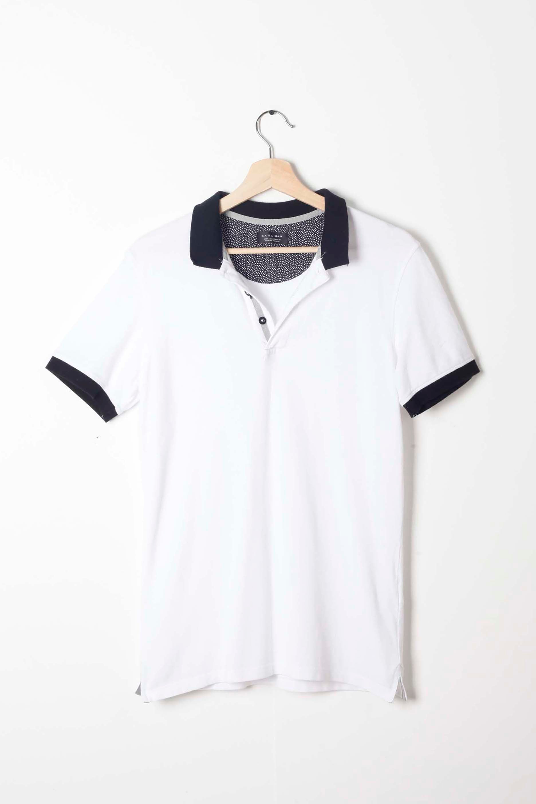 Mens White Polo Shirt with Black Collar