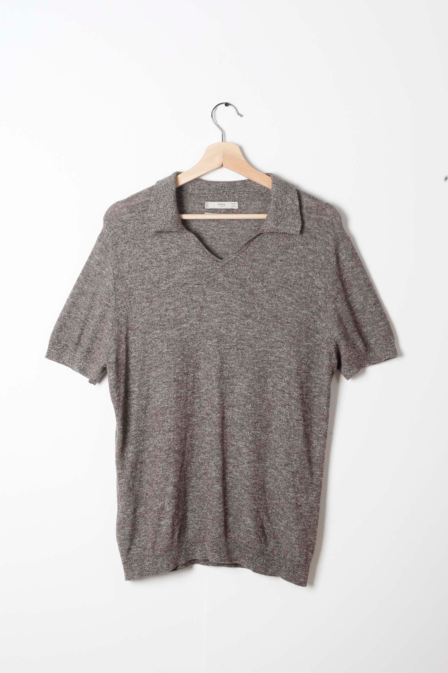 Mens Mango Knitted Taupe Polo Shirt (Medium)