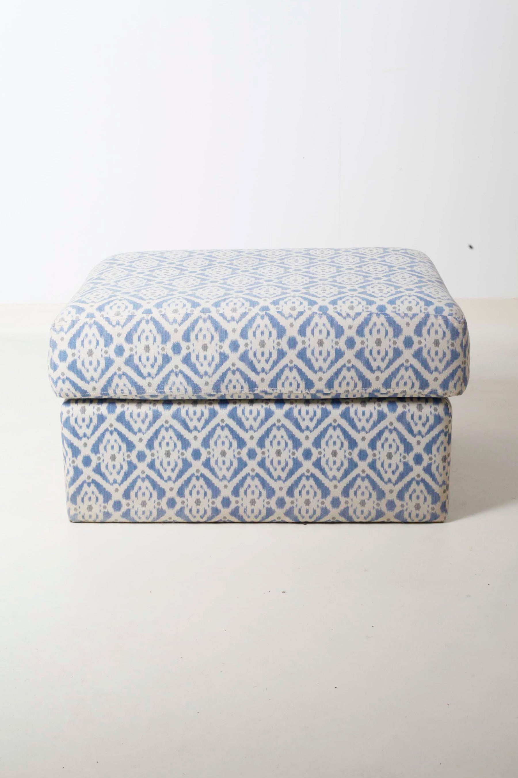 Blue Printed Fabric Ottoman