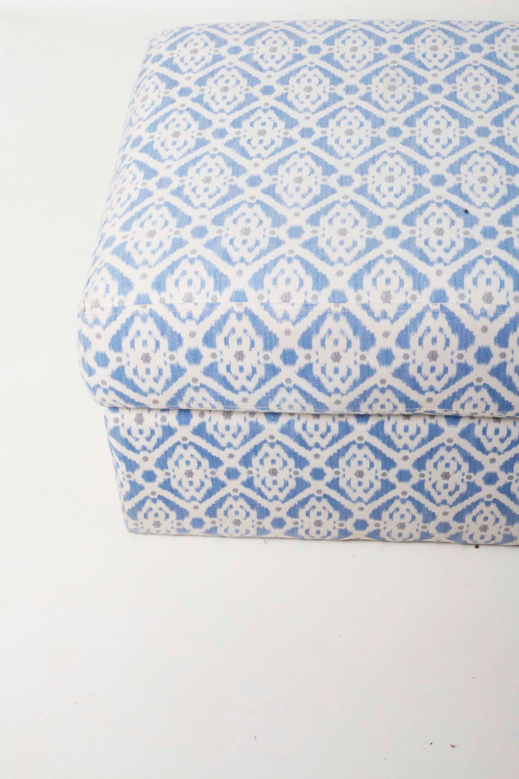 Blue Printed Fabric Ottoman