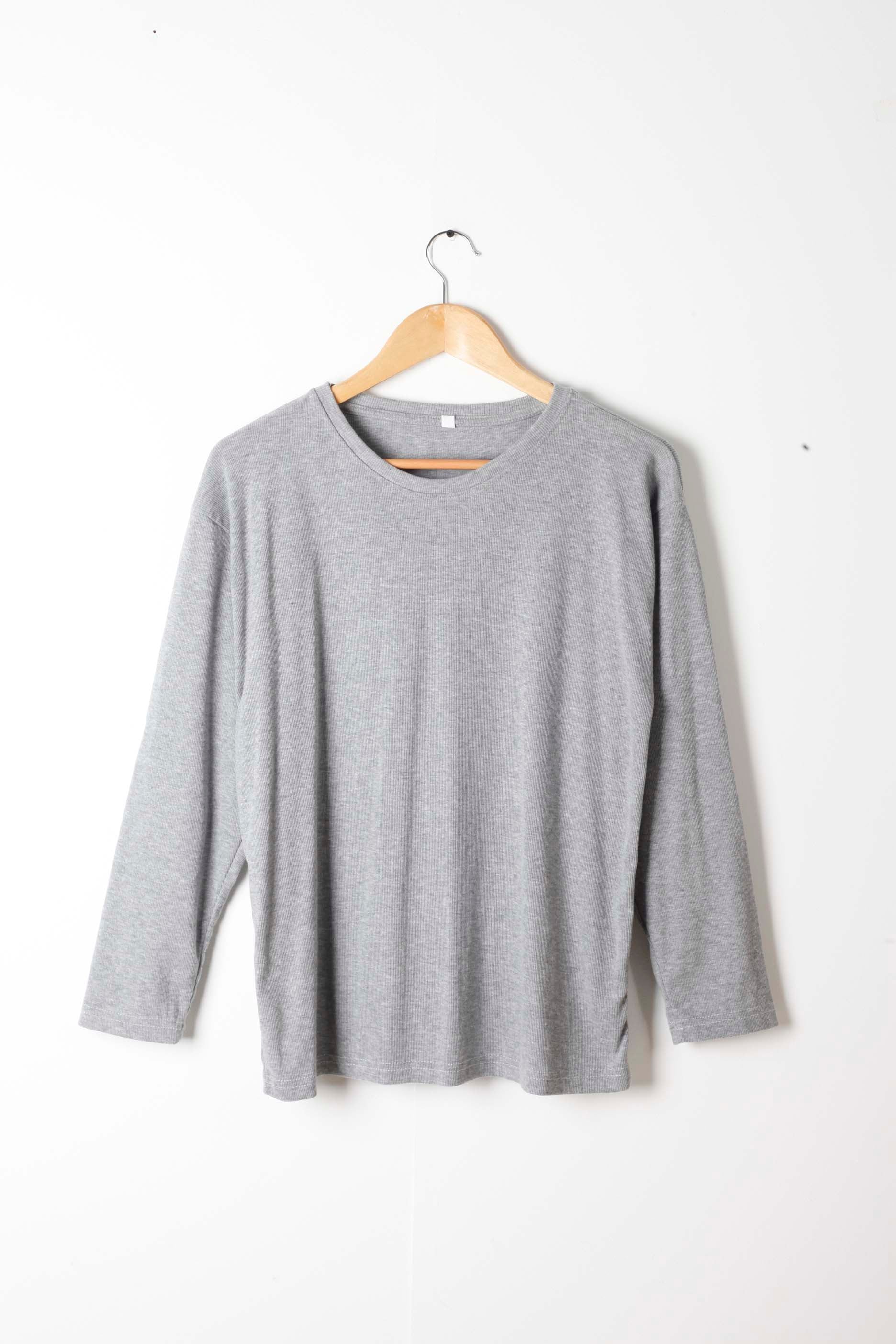 Mens Grey Ribbed Crew Neck Top