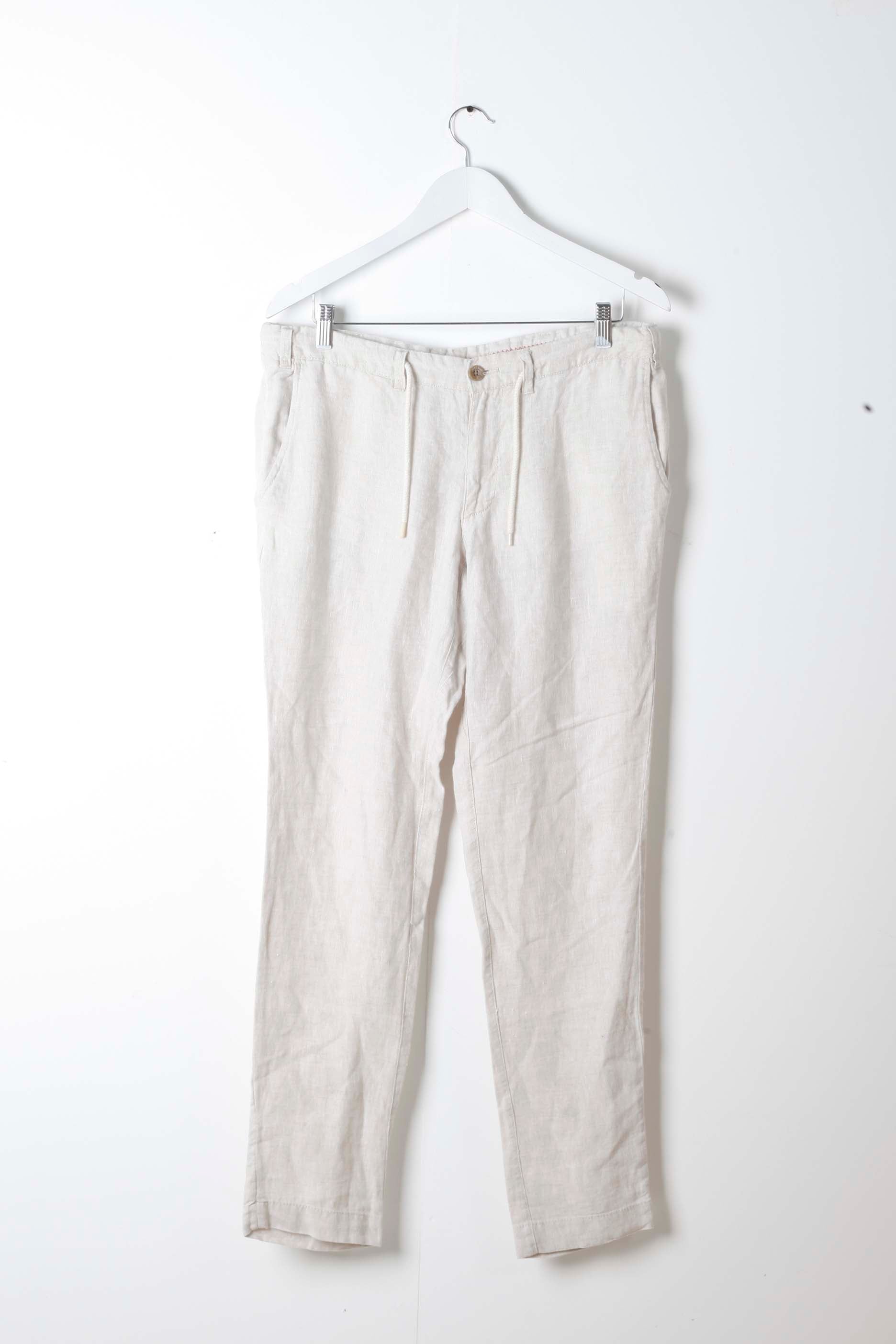 Mens Smart-Casual Light Beige Linen Trousers