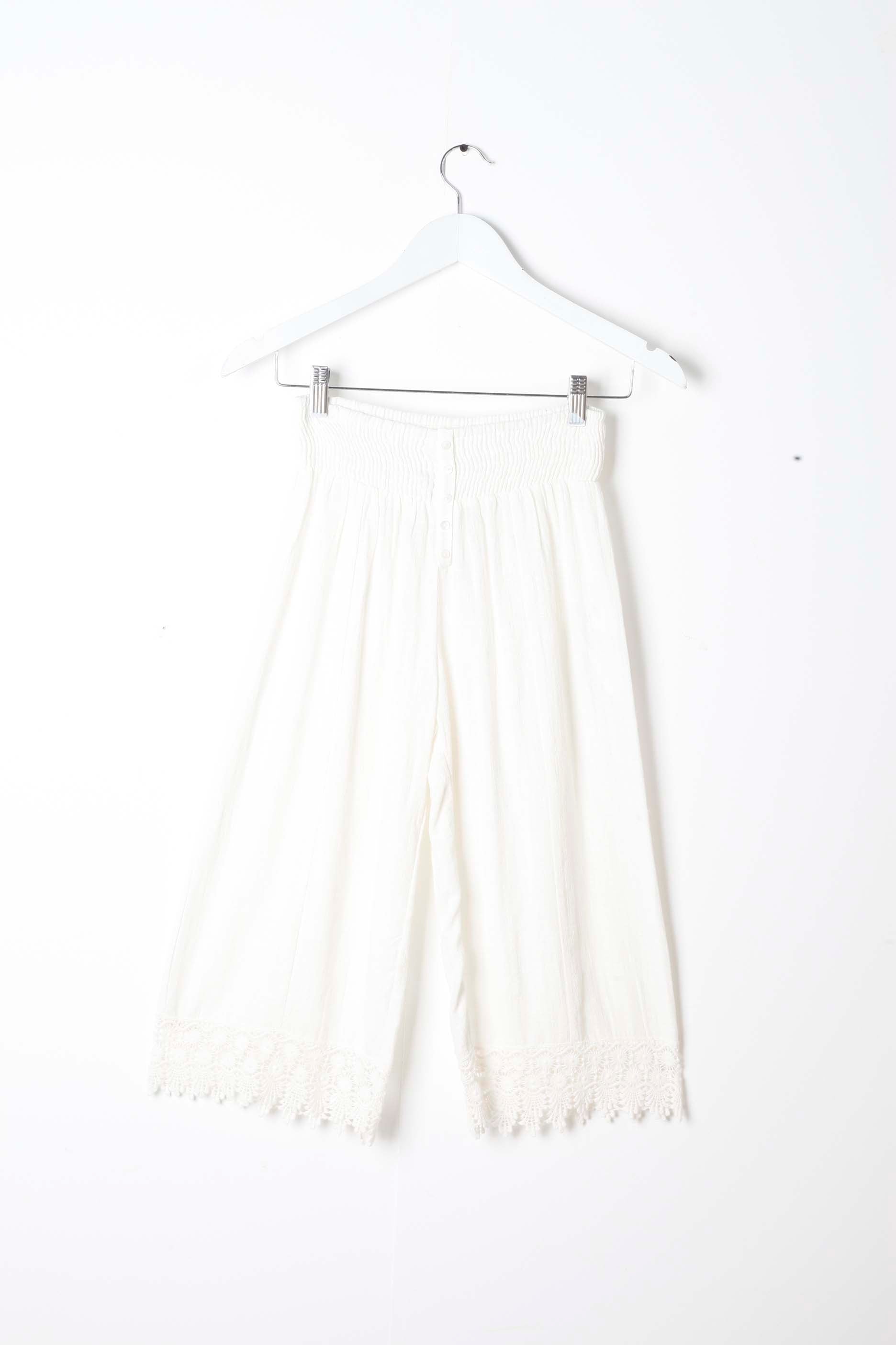 Girls White Linen Wide-Leg Trousers