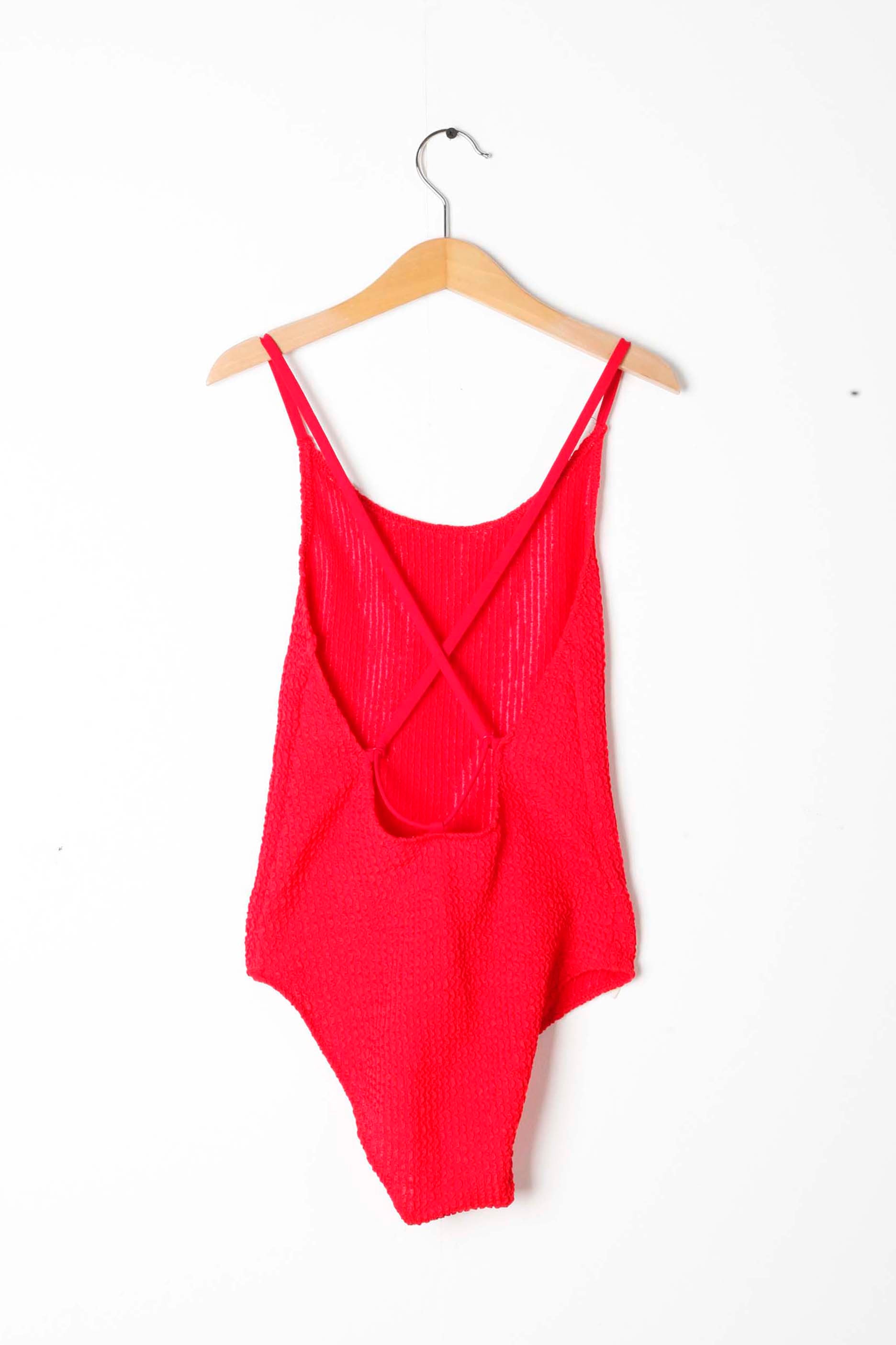 Girls Red Seersucker Swimsuit