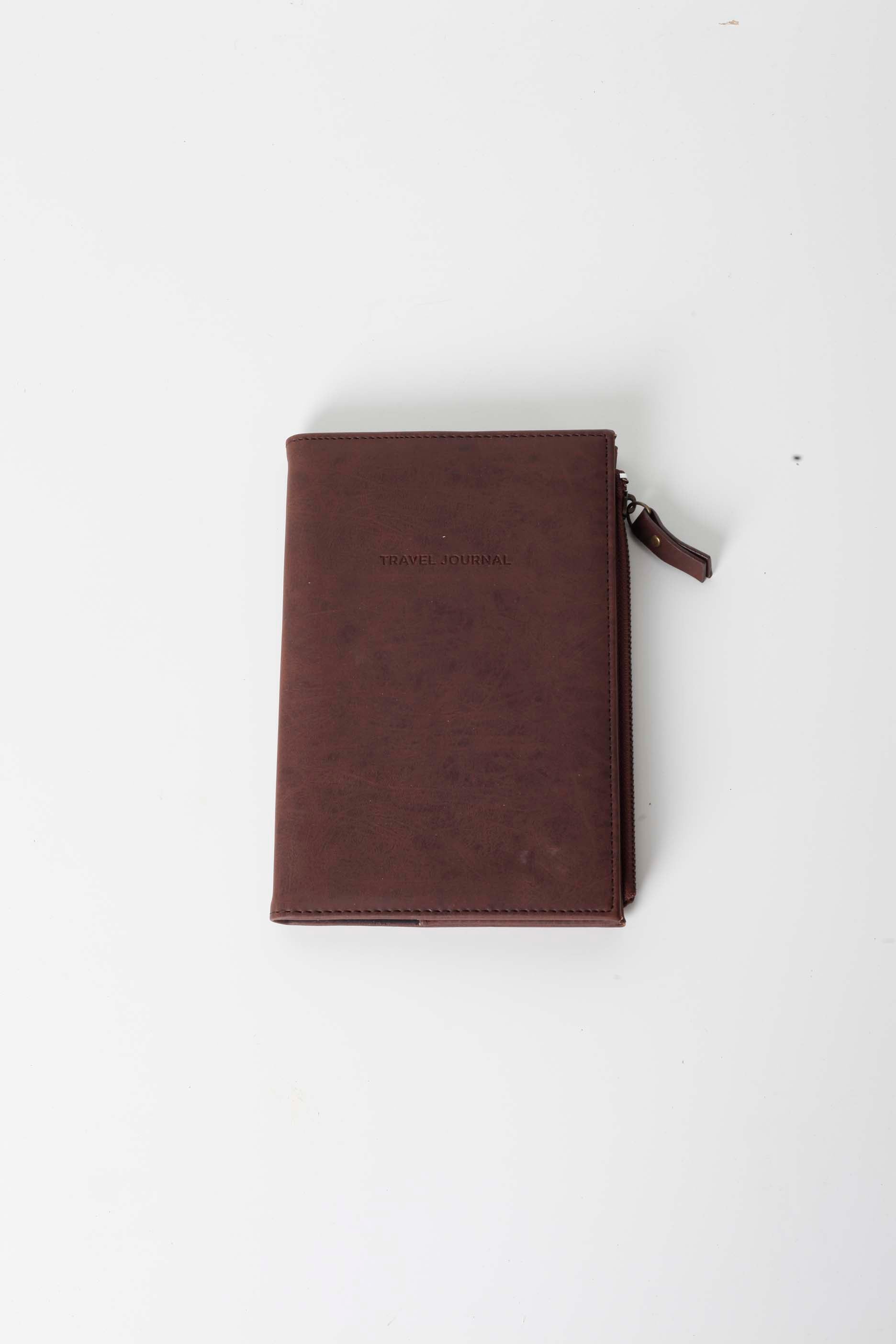 Brown Leather-Bound Notebook/Travel Wallet