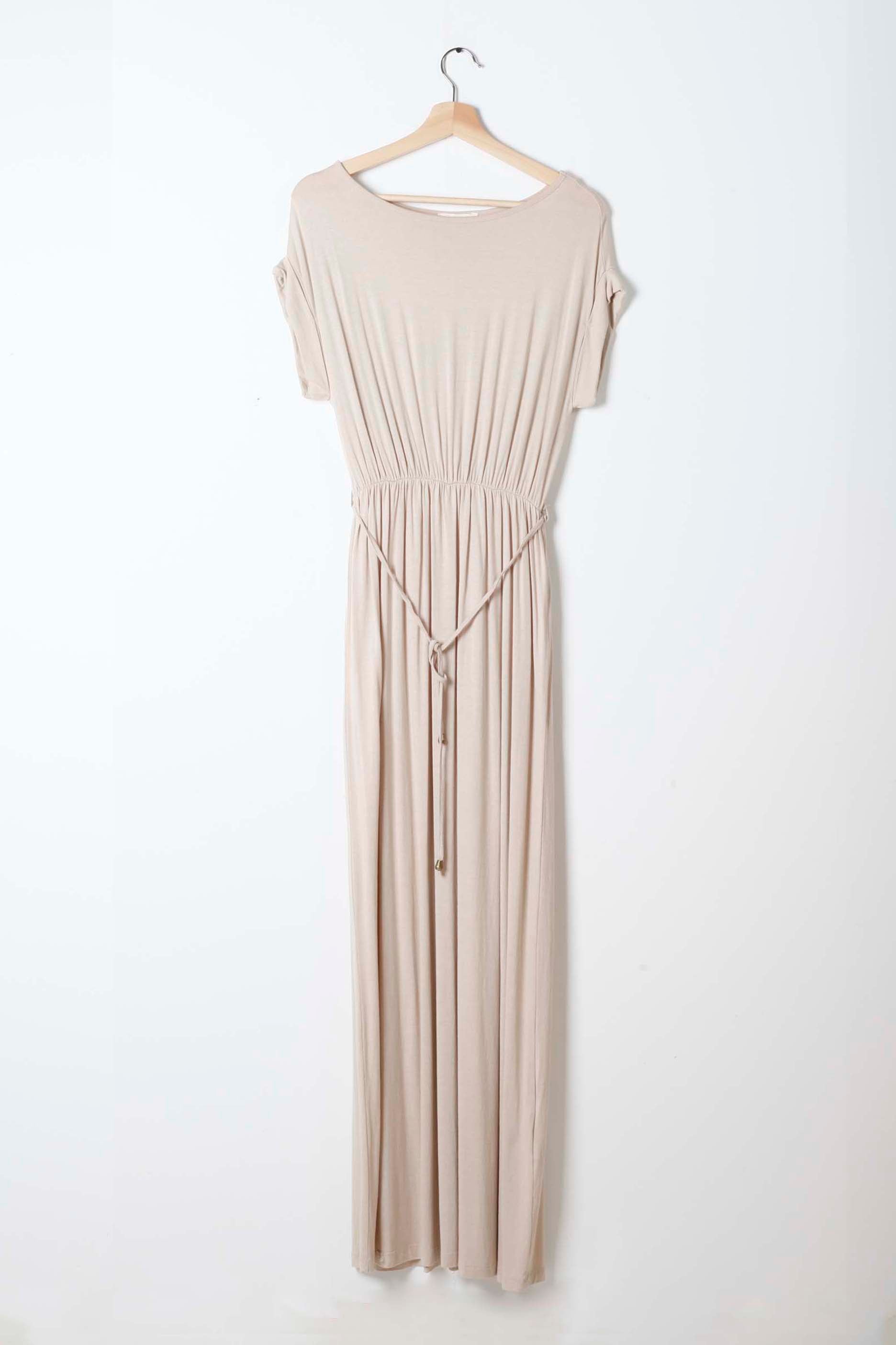 Womens Beige Belted Maxi Dress – ProppedUpRentals