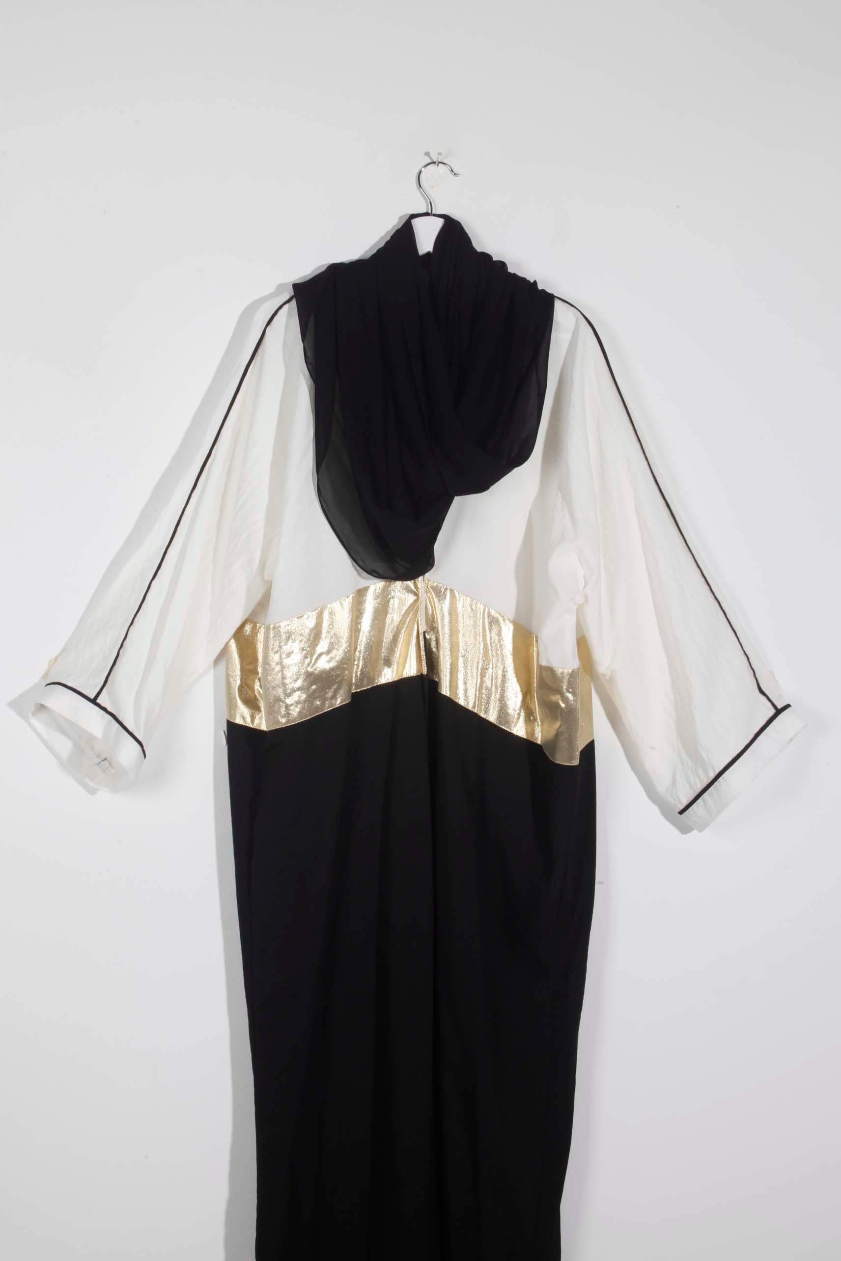 White linen, Black and Gold abaya