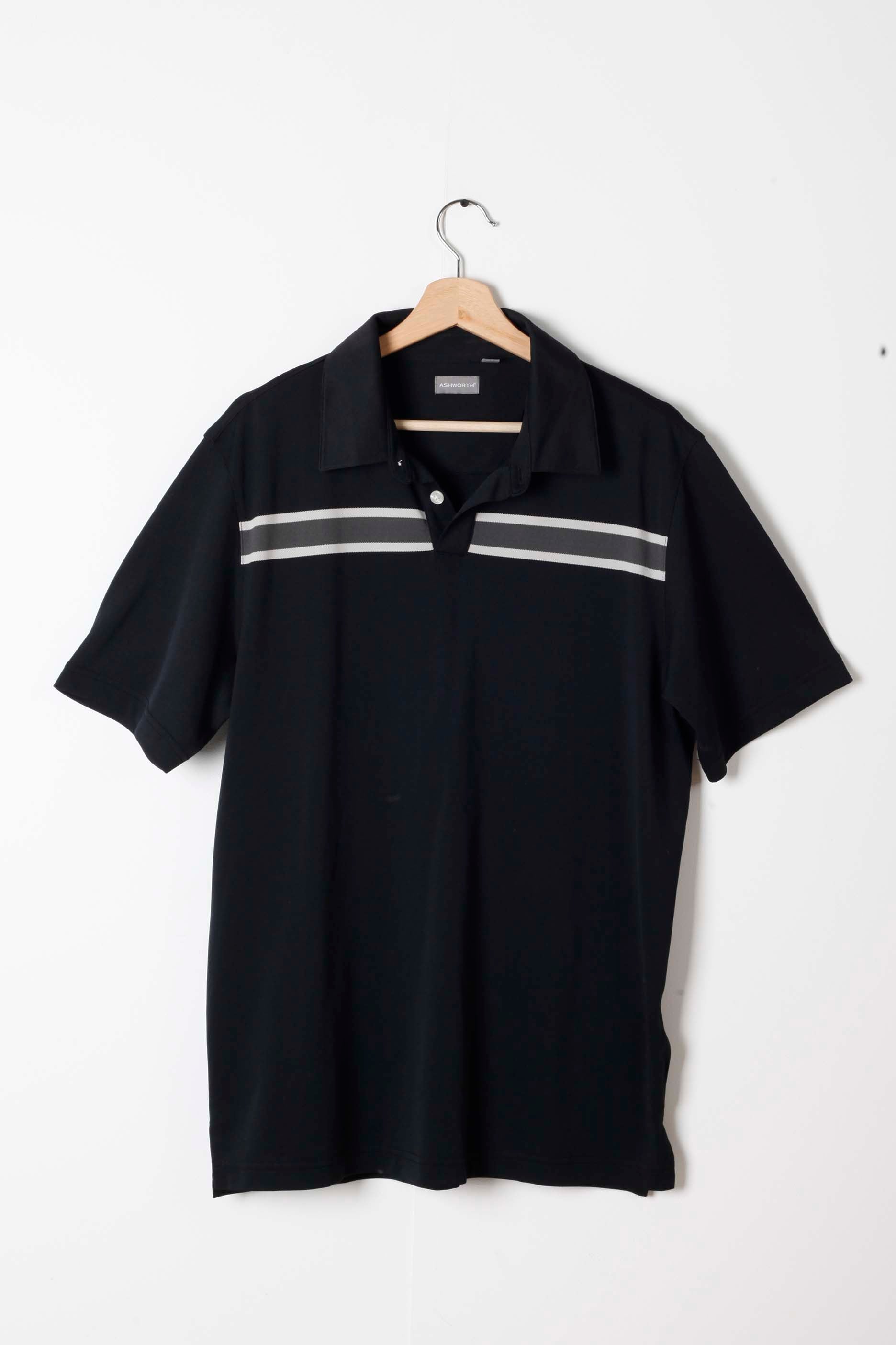 Mens Black Polo Shirt with Stripe