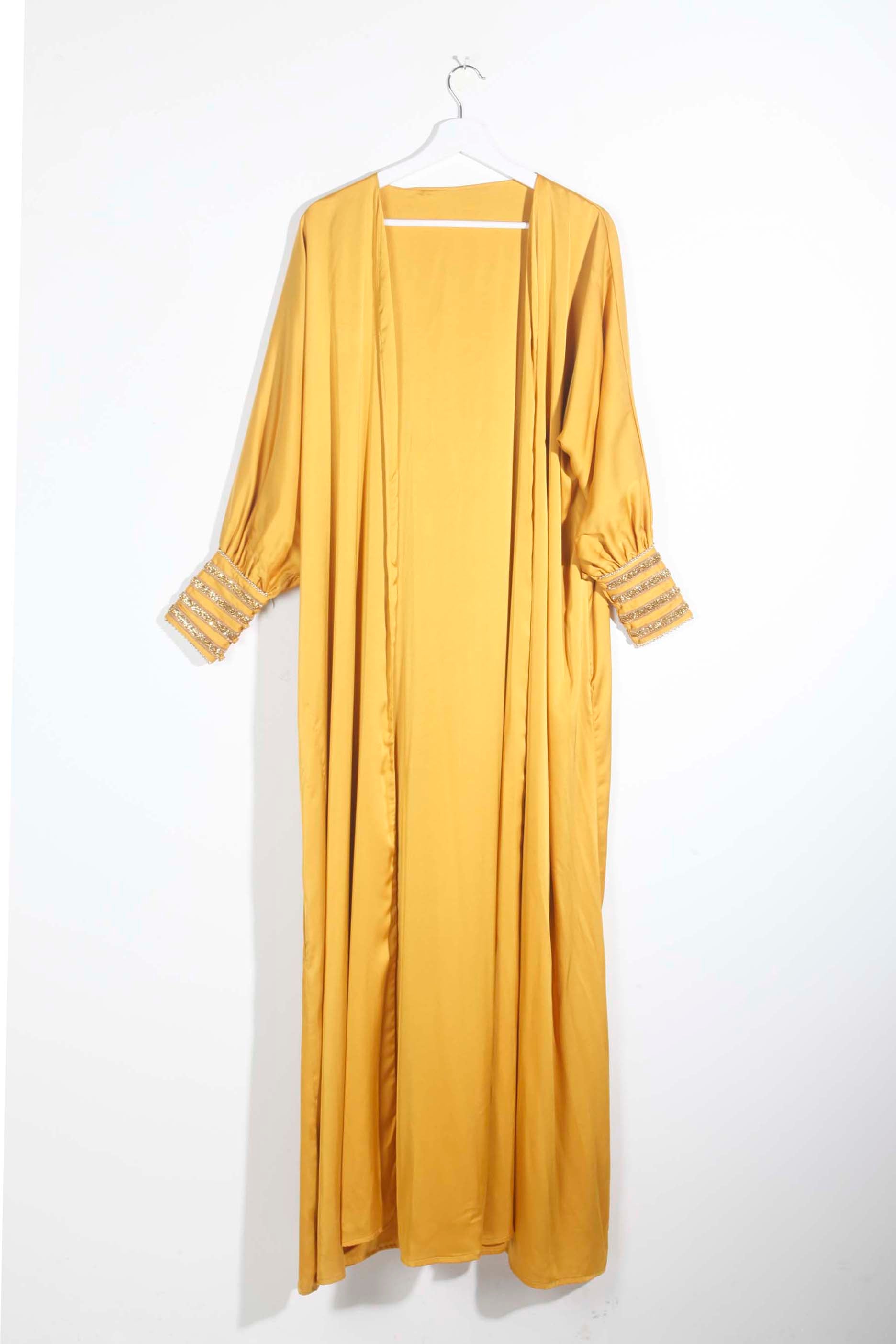 Yellow abaya with floral underdress