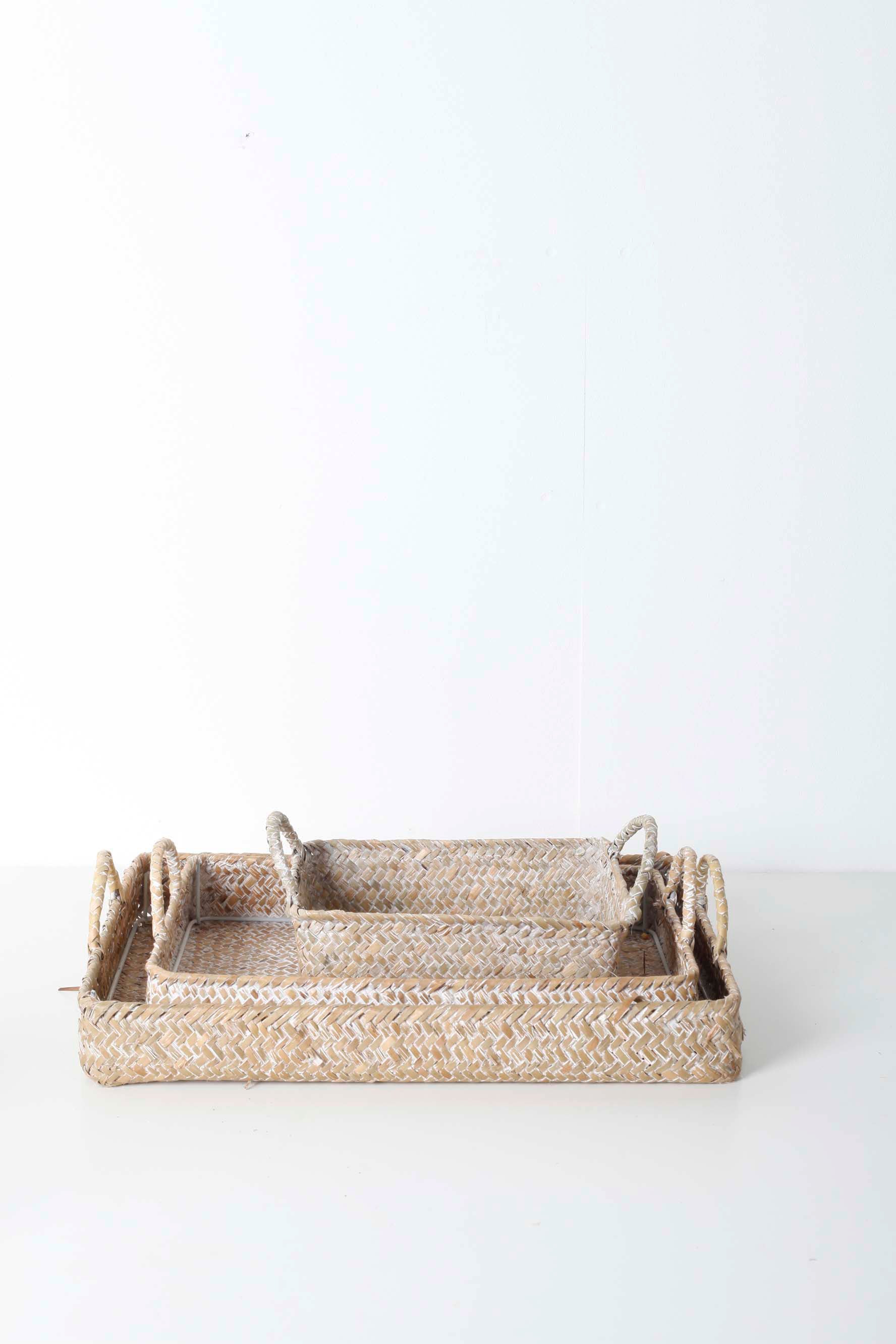 Rattan Tray Baskets - Set of 3