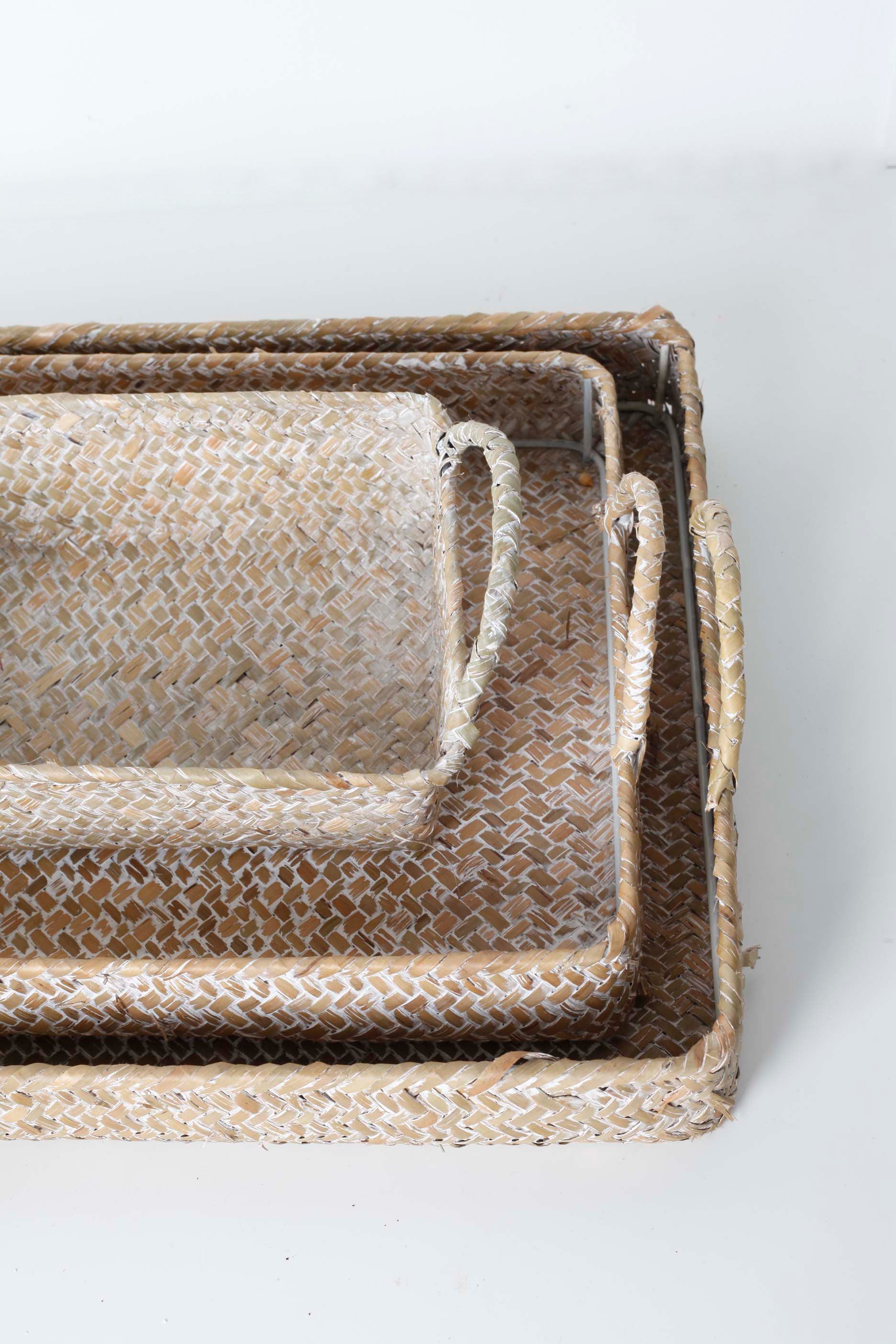 Rattan Tray Baskets - Set of 3