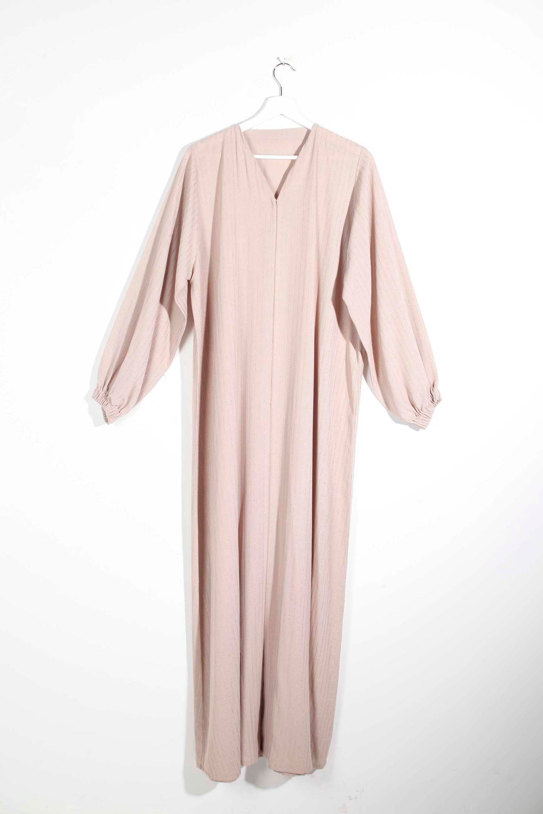 Pale pink abaya with gold pinstripe