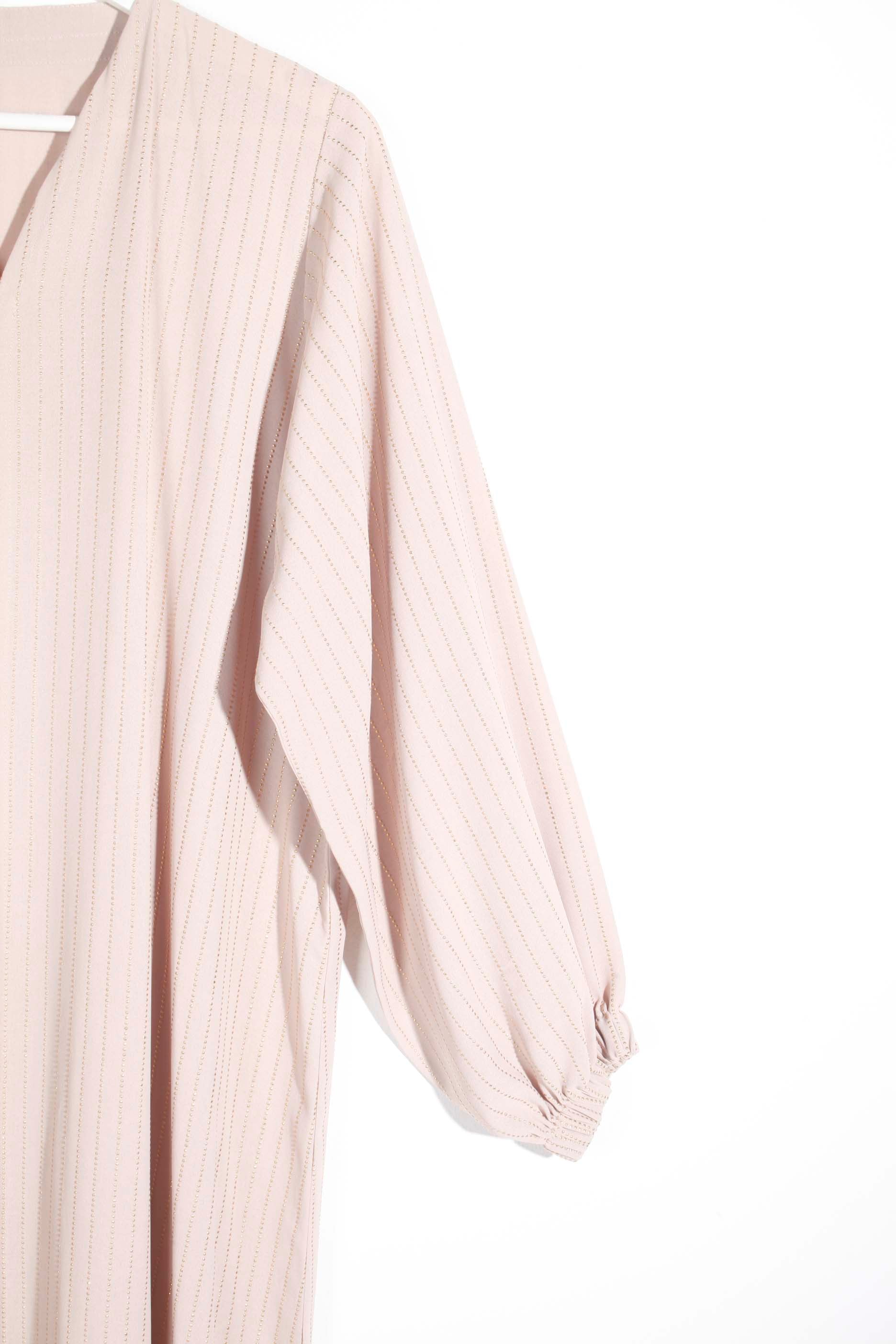 Pale pink abaya with gold pinstripe