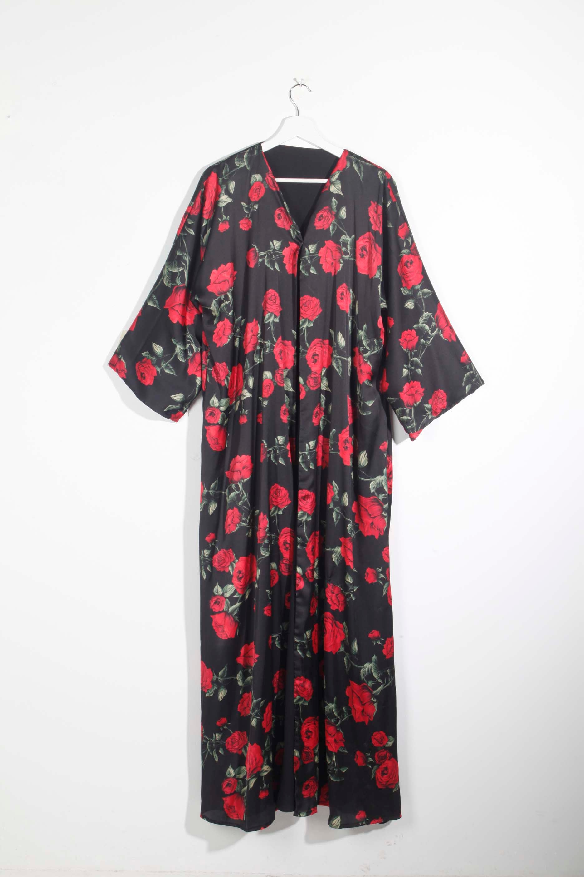 Black and red rose printed abaya