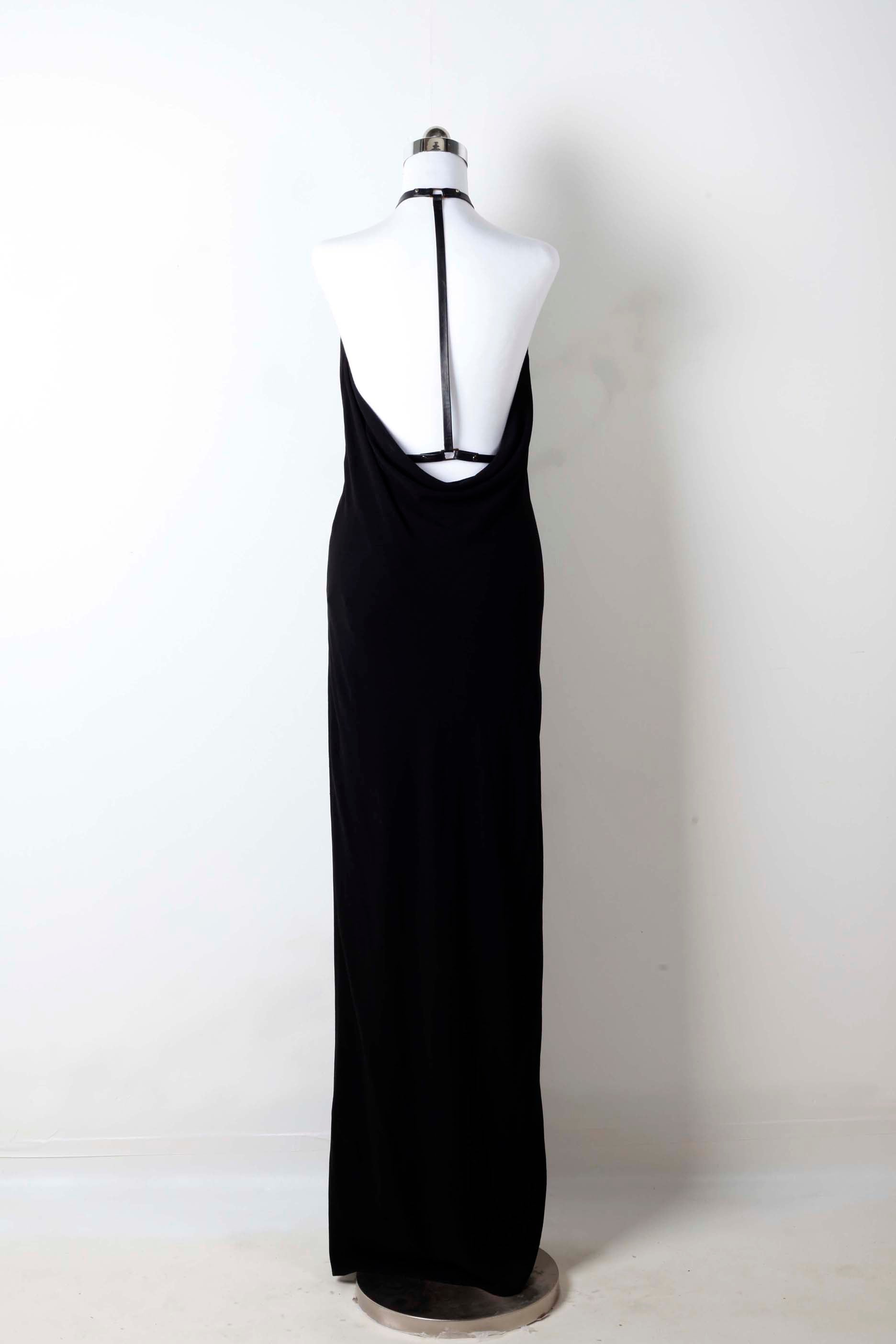 Long Black Halston Gown with Open Back (Eu38)