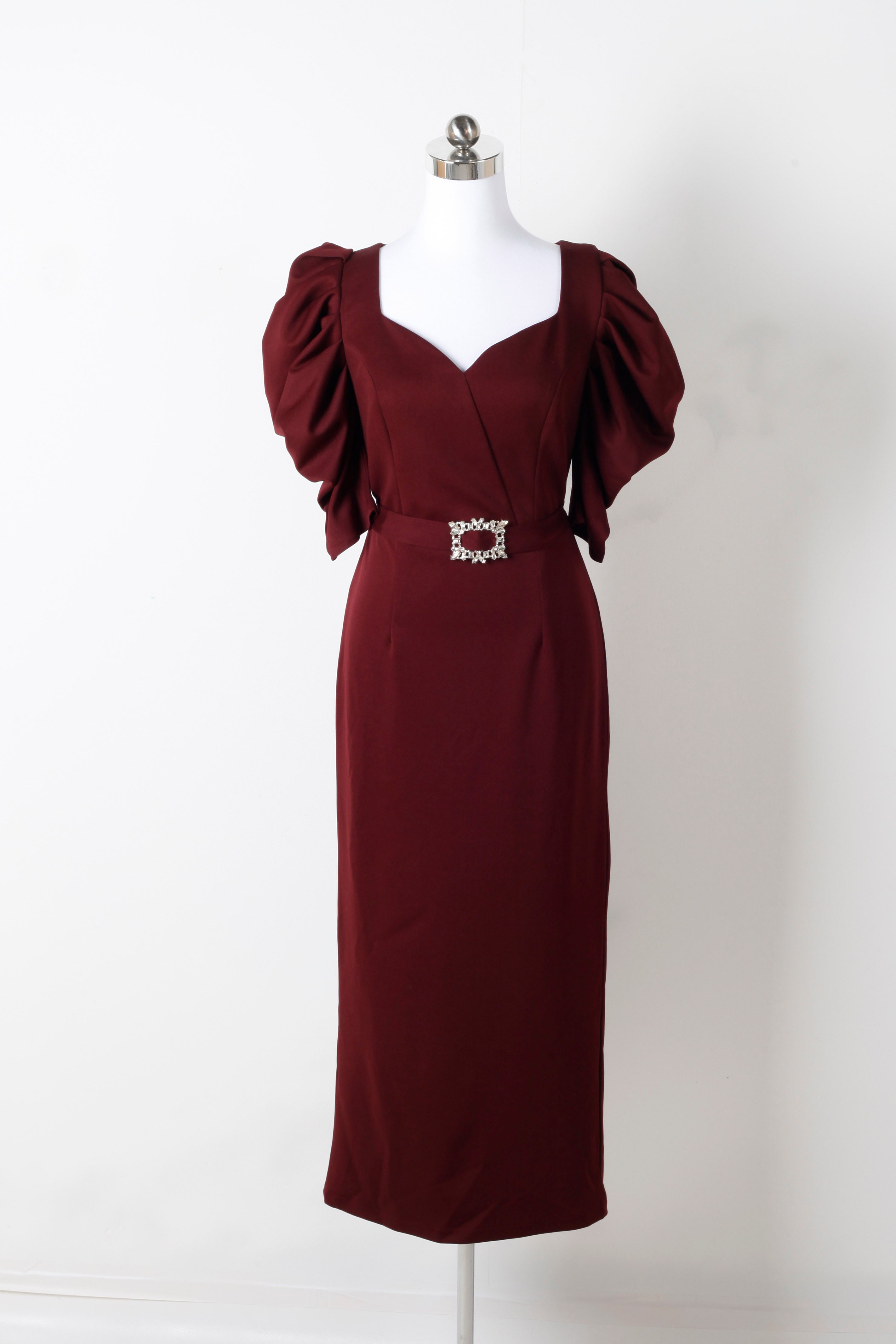 Red Midi Dress with Diamante Belt (Small)