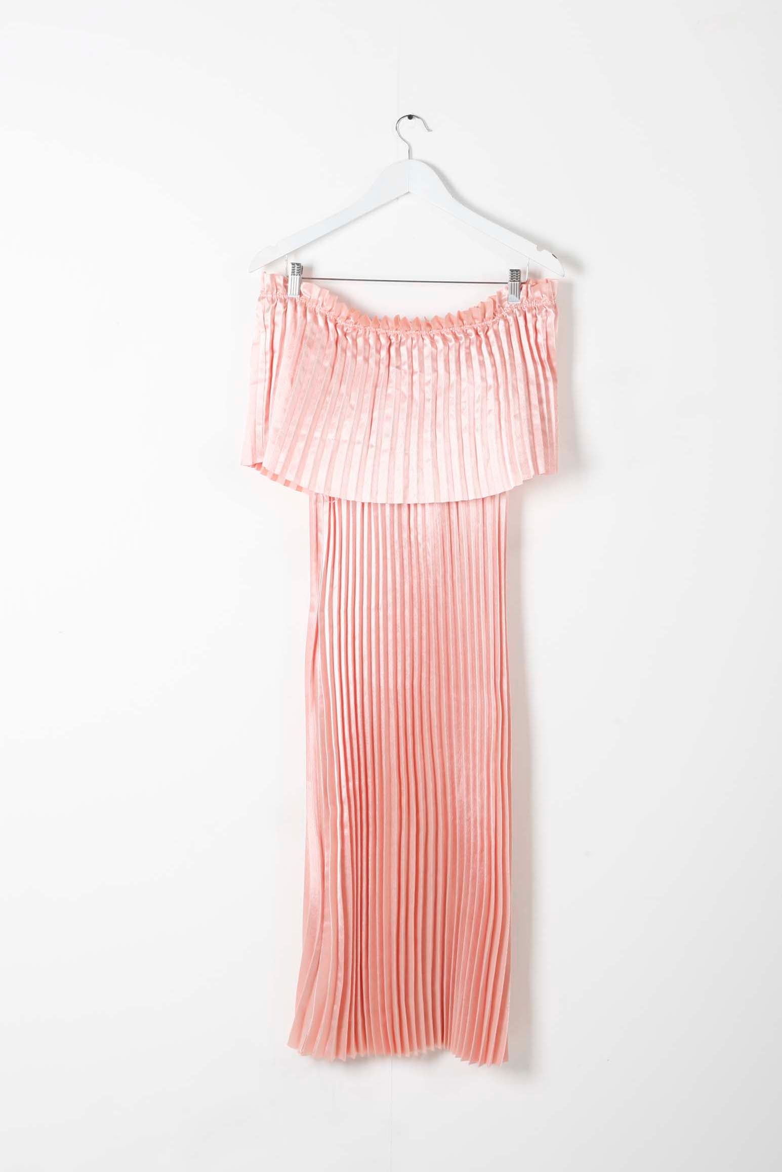 Pink Pleated Off-Shoulder Dress