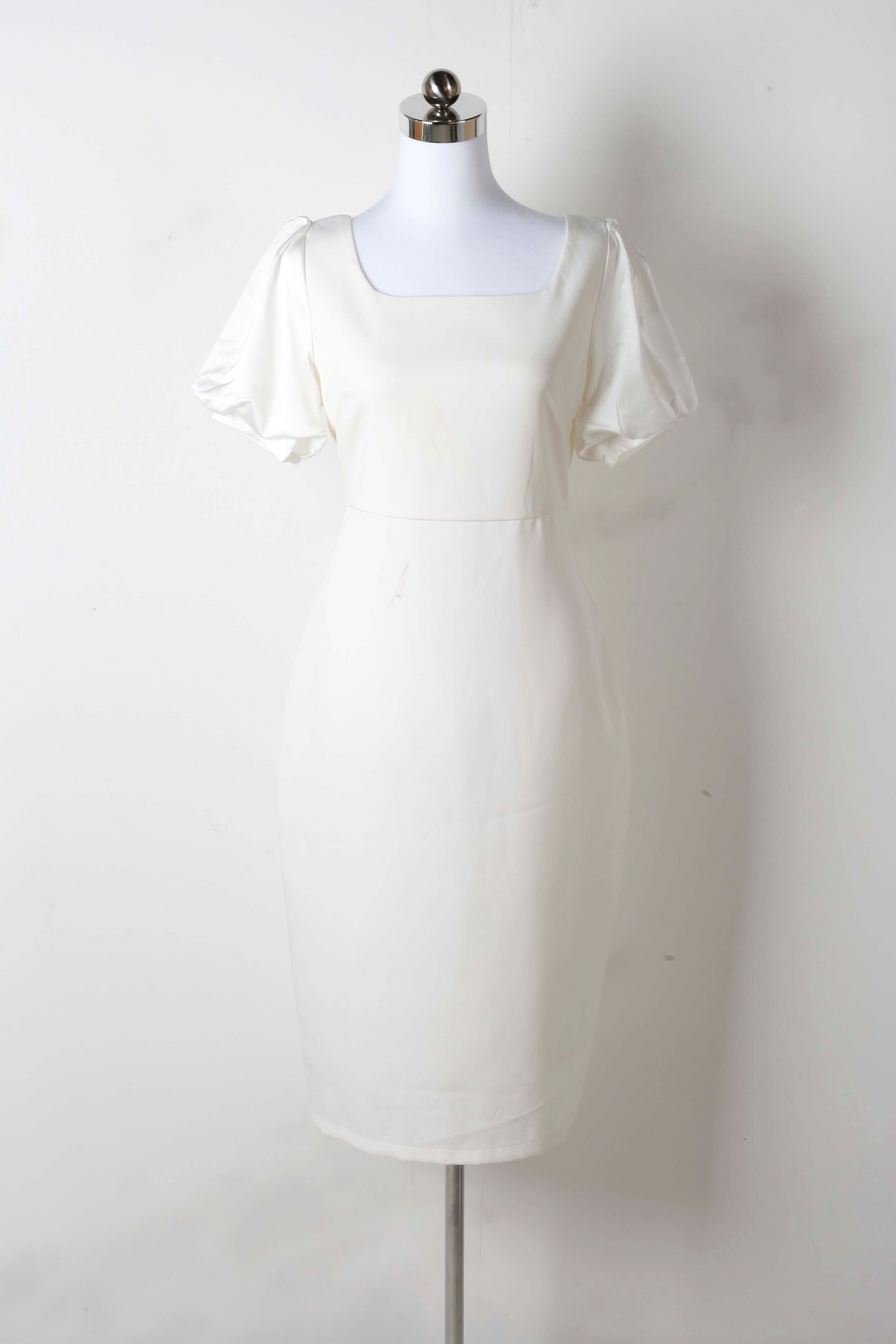 White Shift Dress with Puff Sleeves (small)