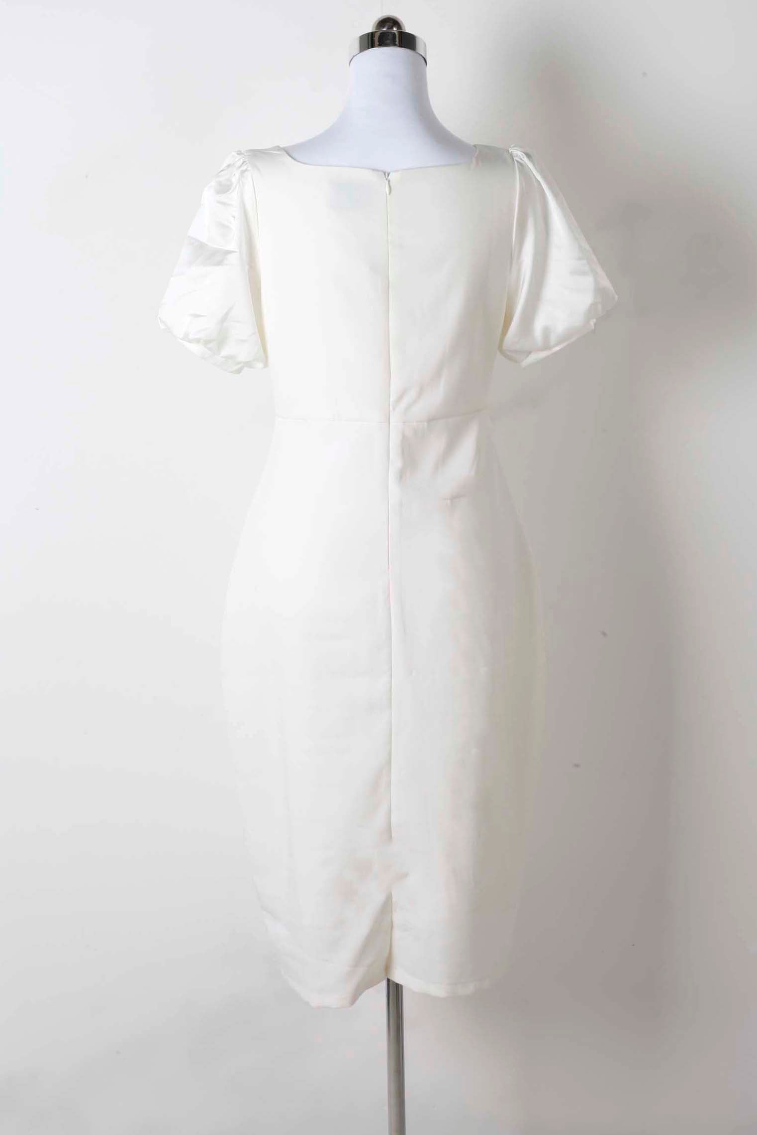 White Shift Dress with Puff Sleeves (small)