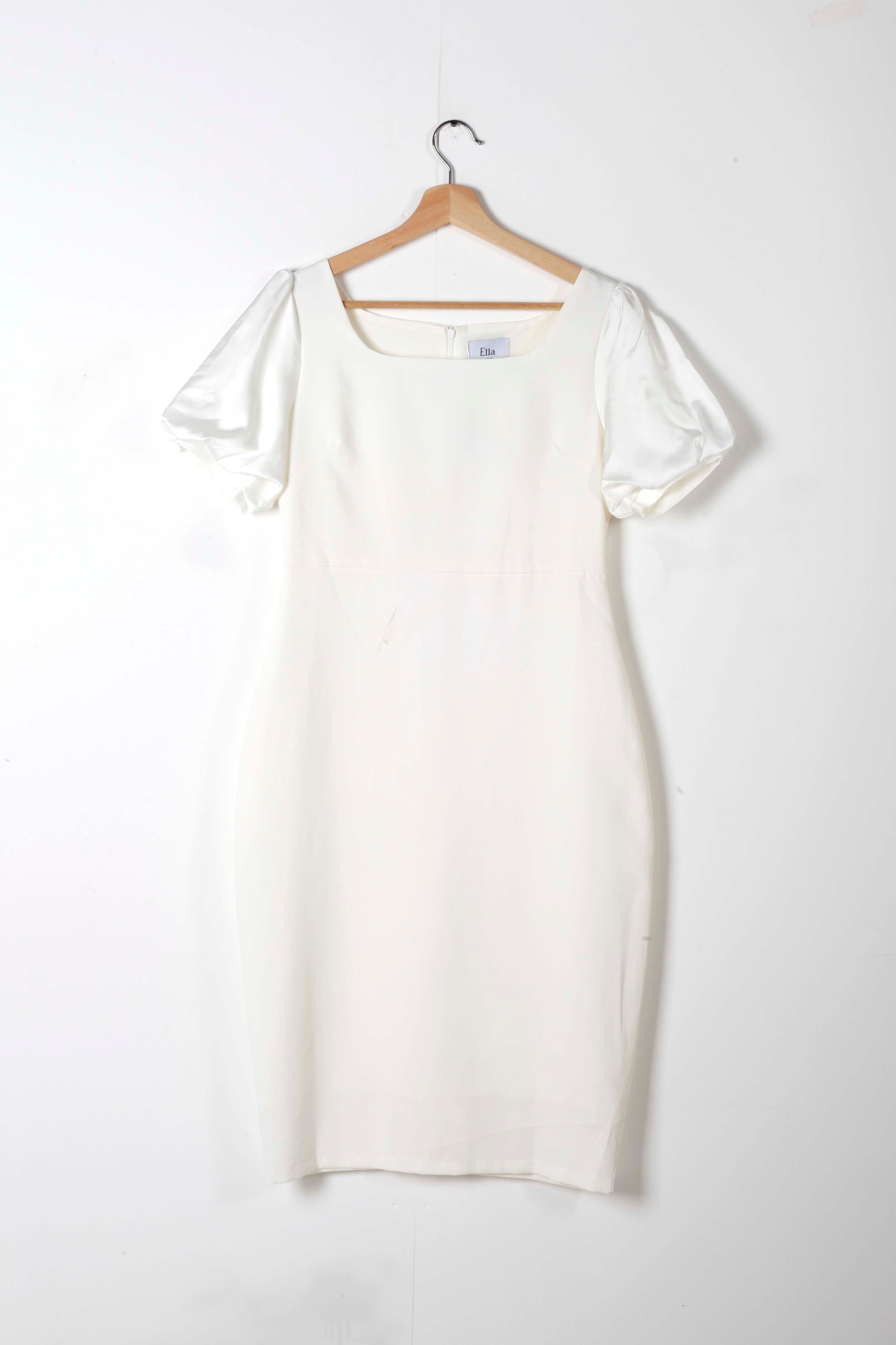 White Shift Dress with Puff Sleeves (small)