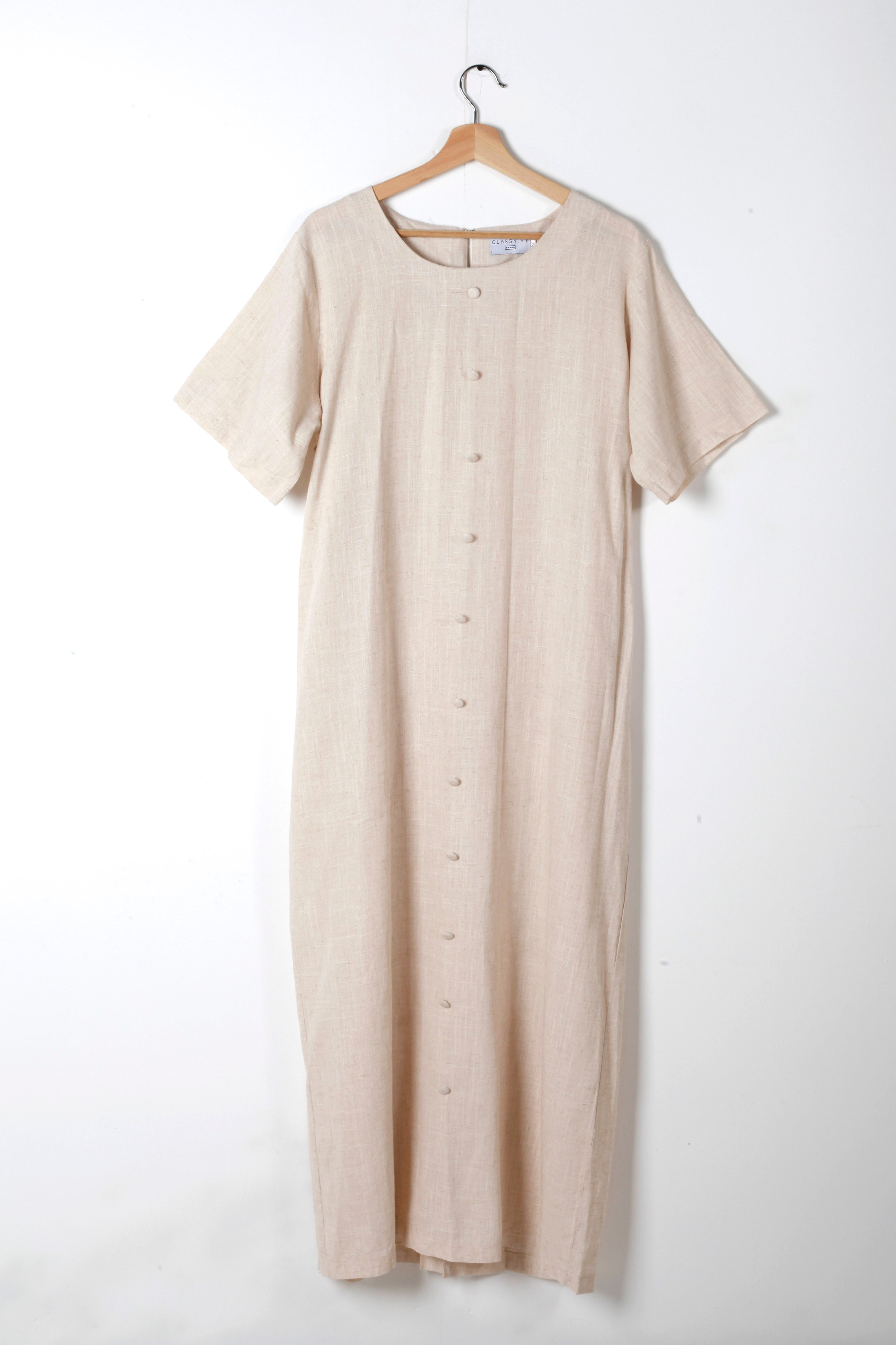 Beige Linen Abaya Set