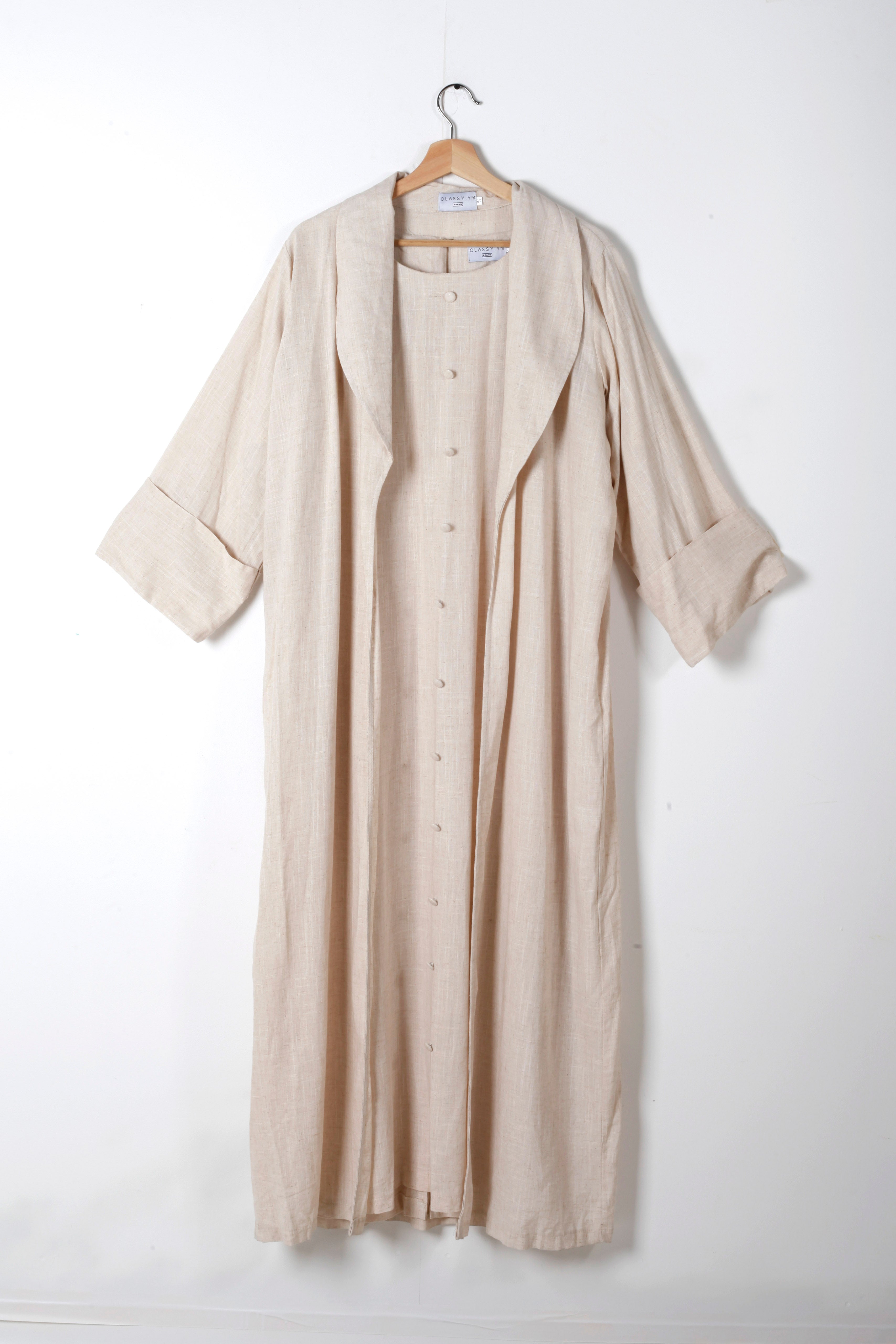 Beige Linen Abaya Set