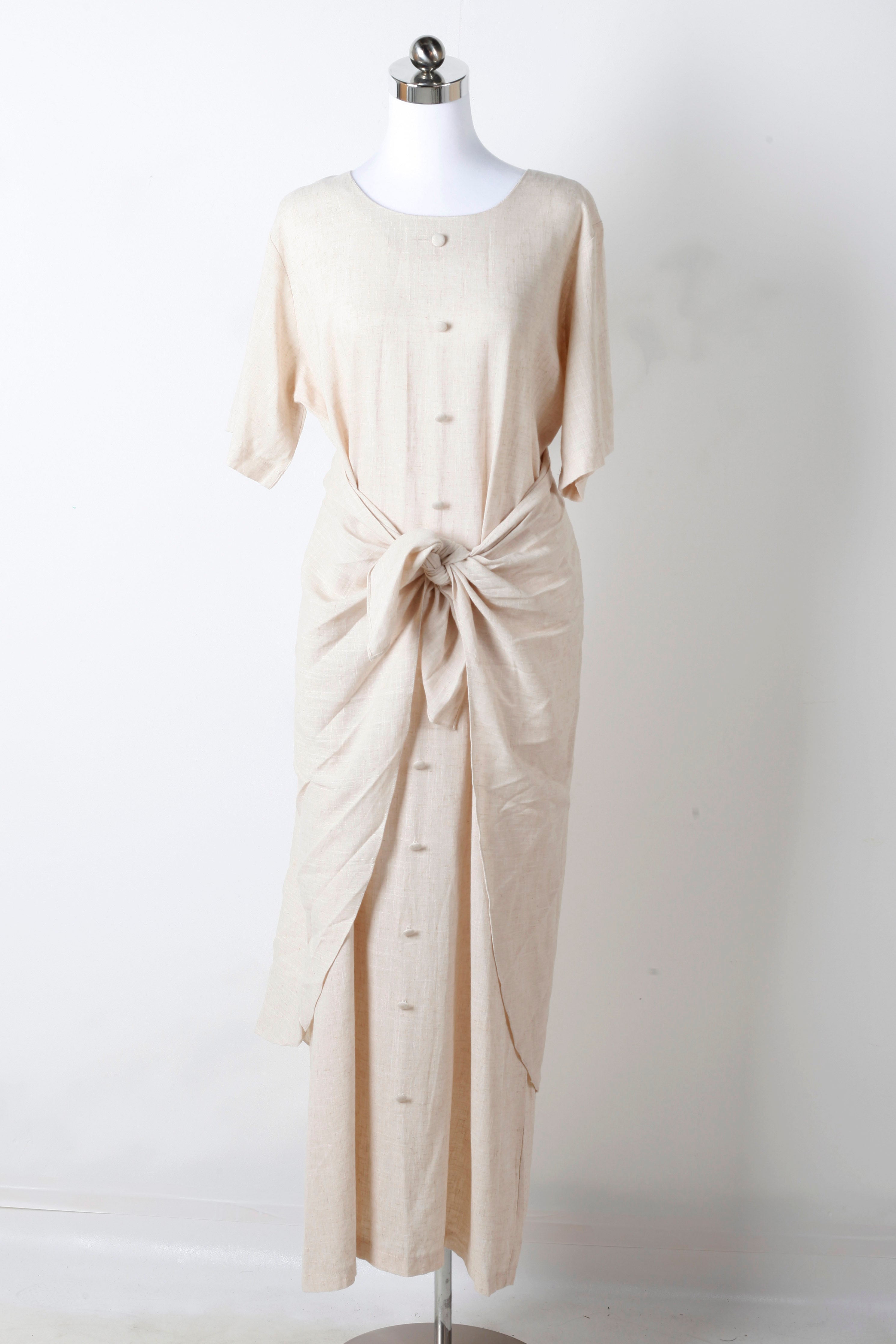 Beige Linen Abaya Set