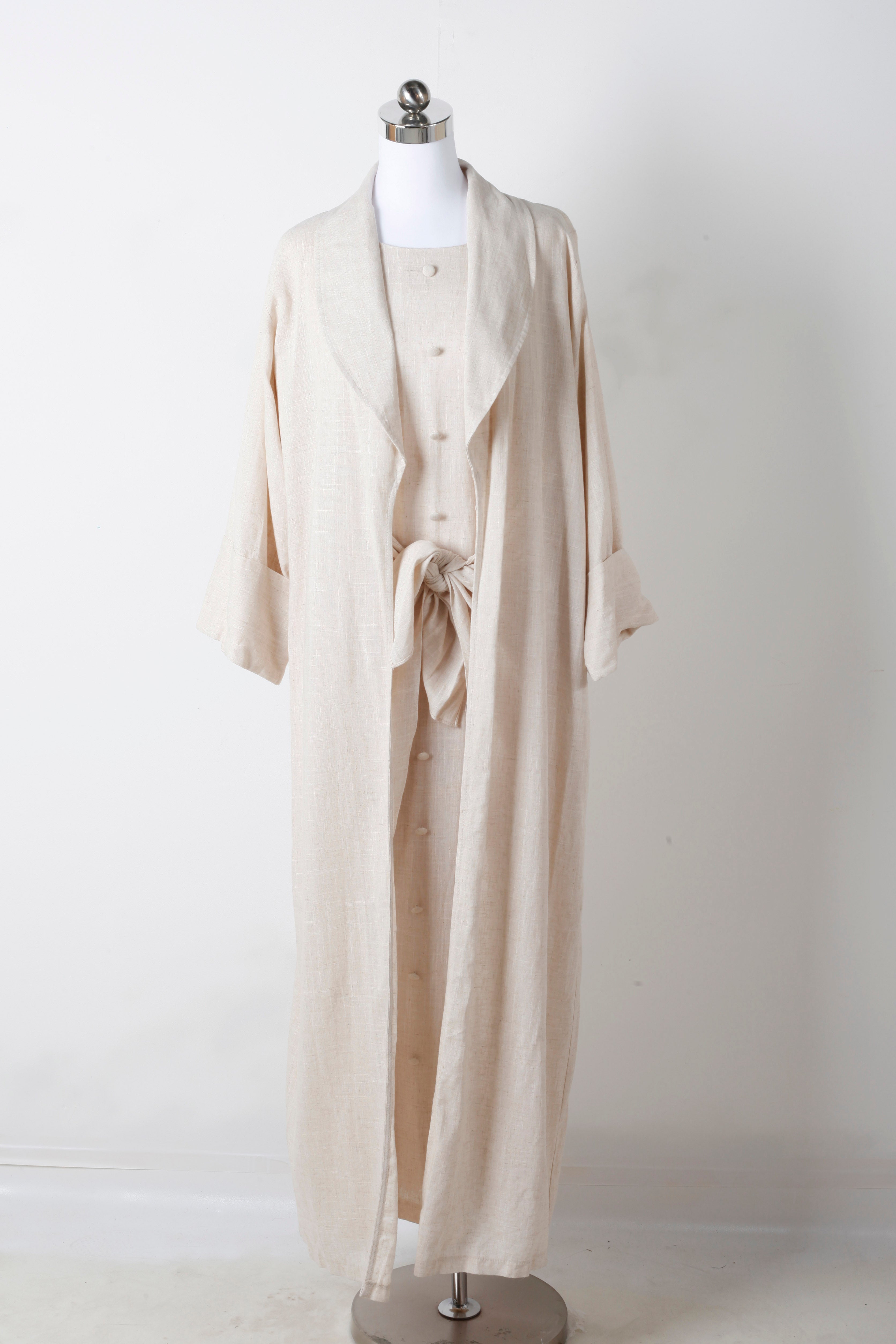 Beige Linen Abaya Set