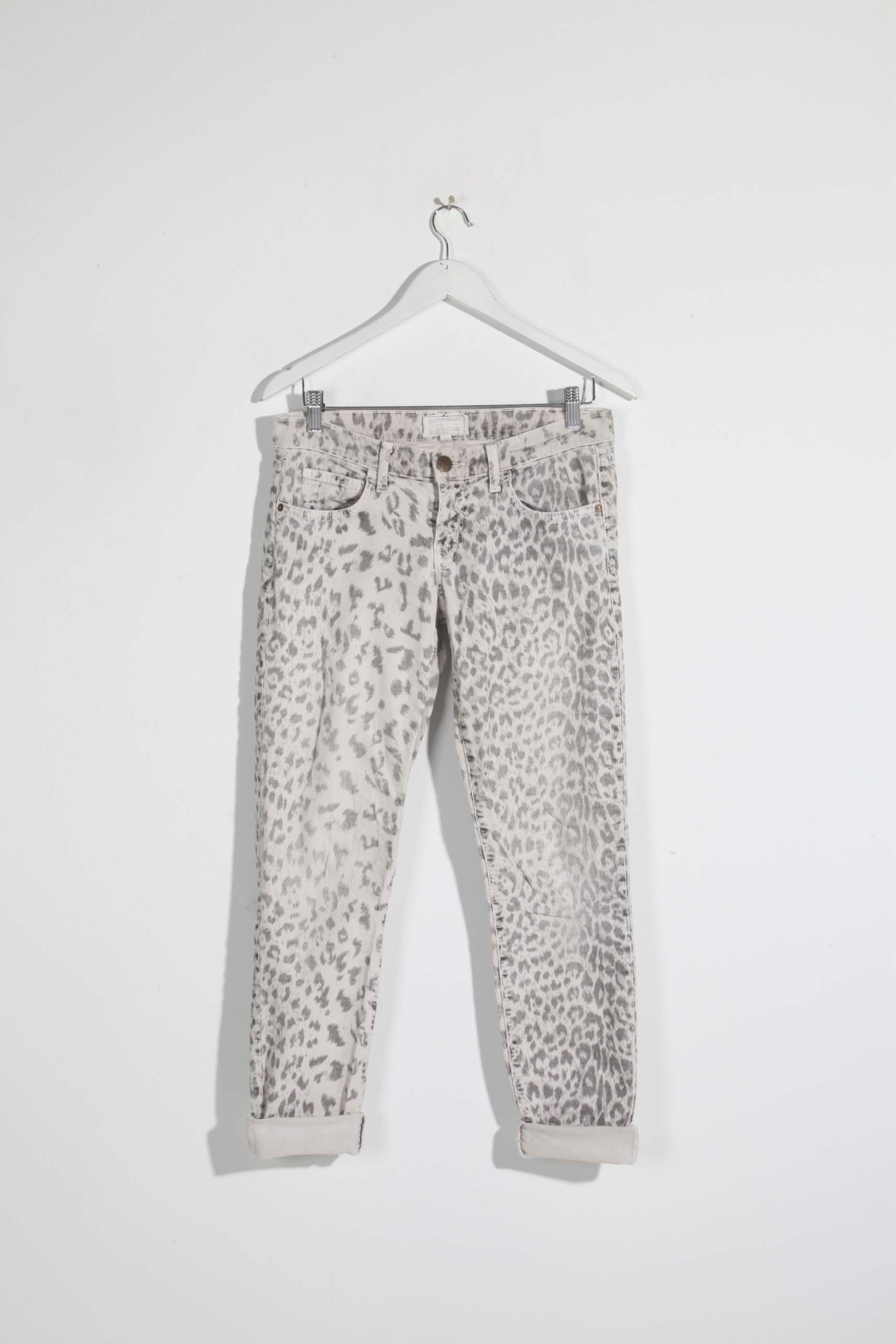 Current/Elliott Grey Leopard Print Corduroy Jeans