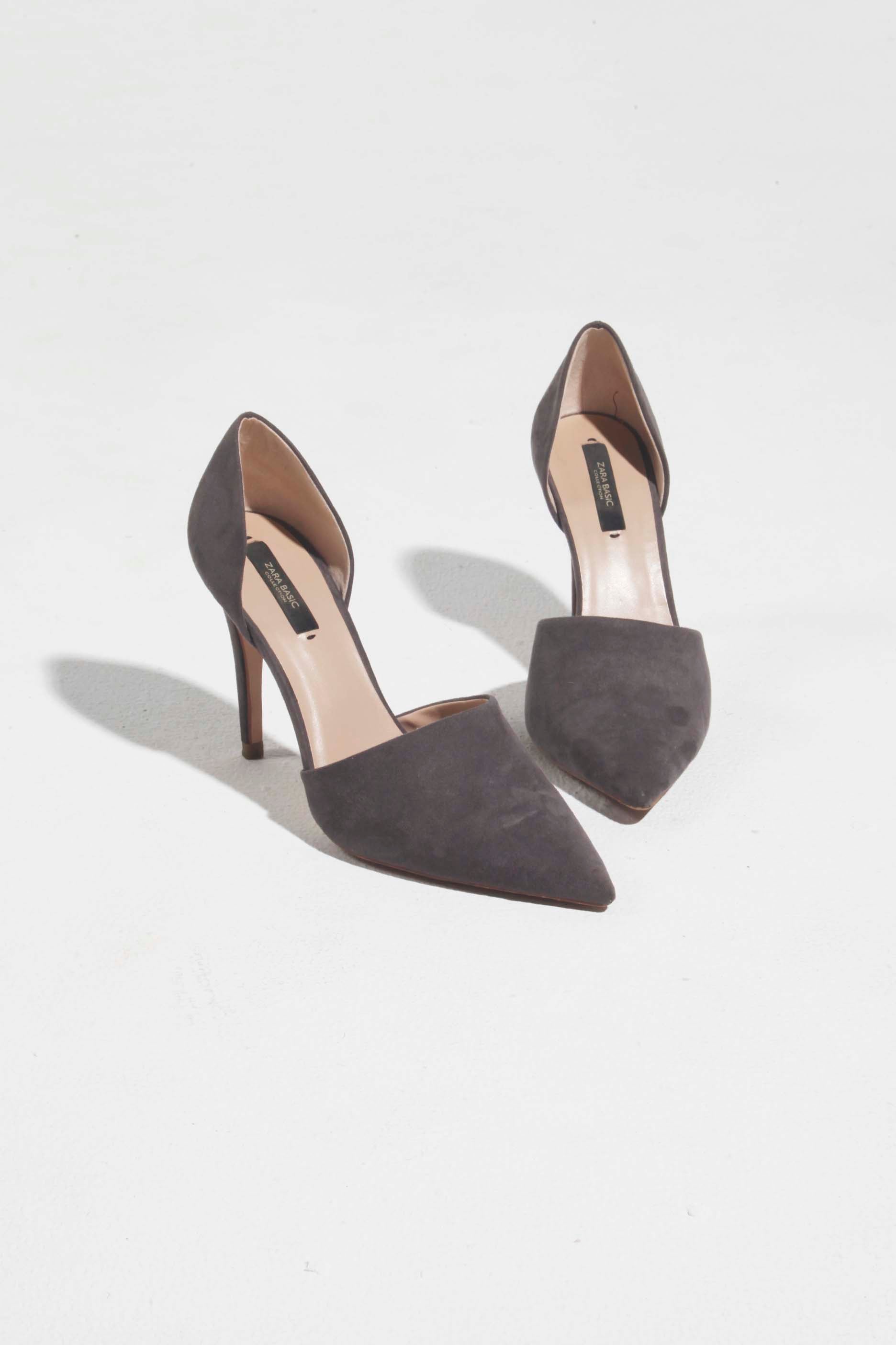 Grey Brushed Fabric Heels