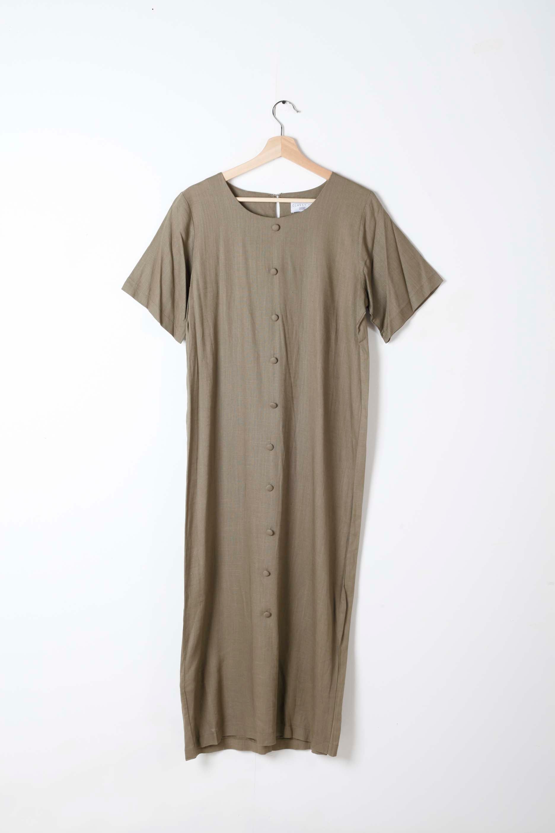 Khaki Green Linen Abaya Set
