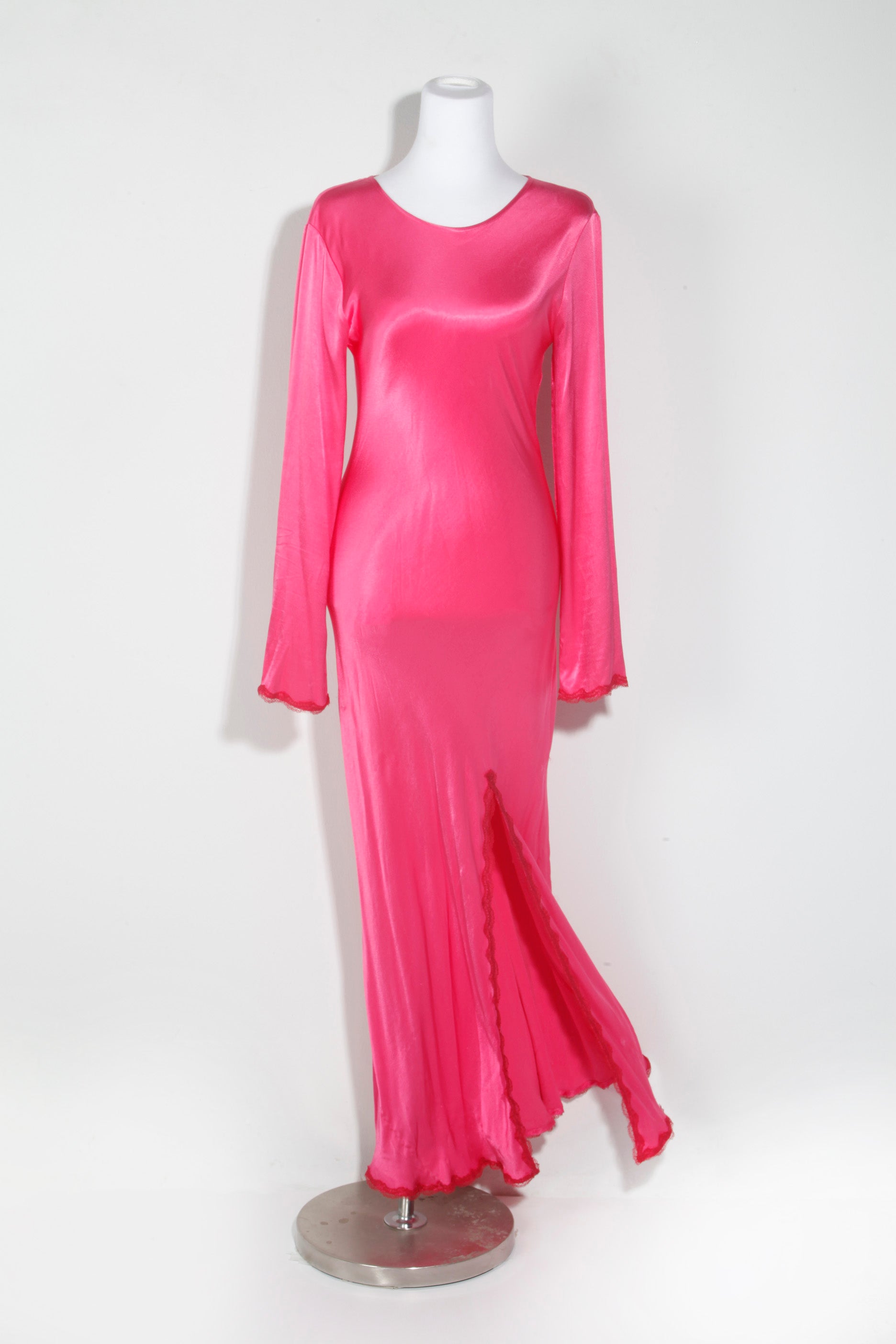 Fuchsia Pink Satin Dress with Slit