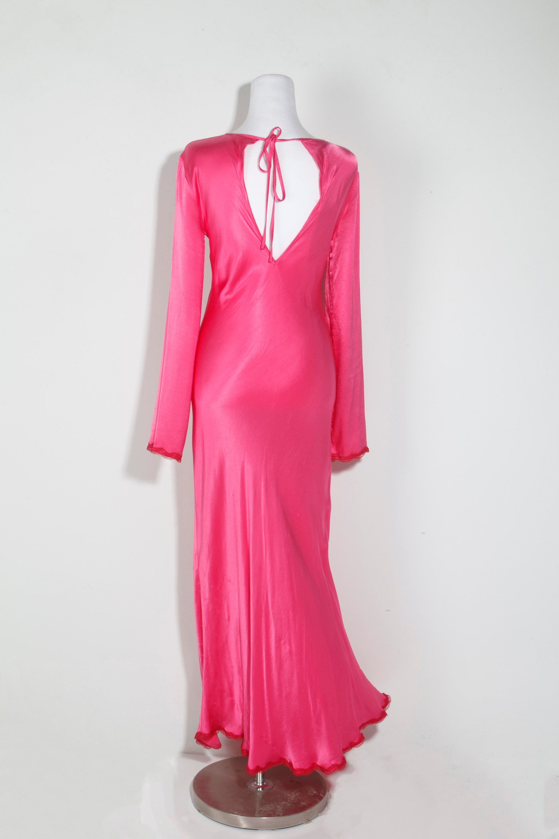 Fuchsia Pink Satin Dress with Slit