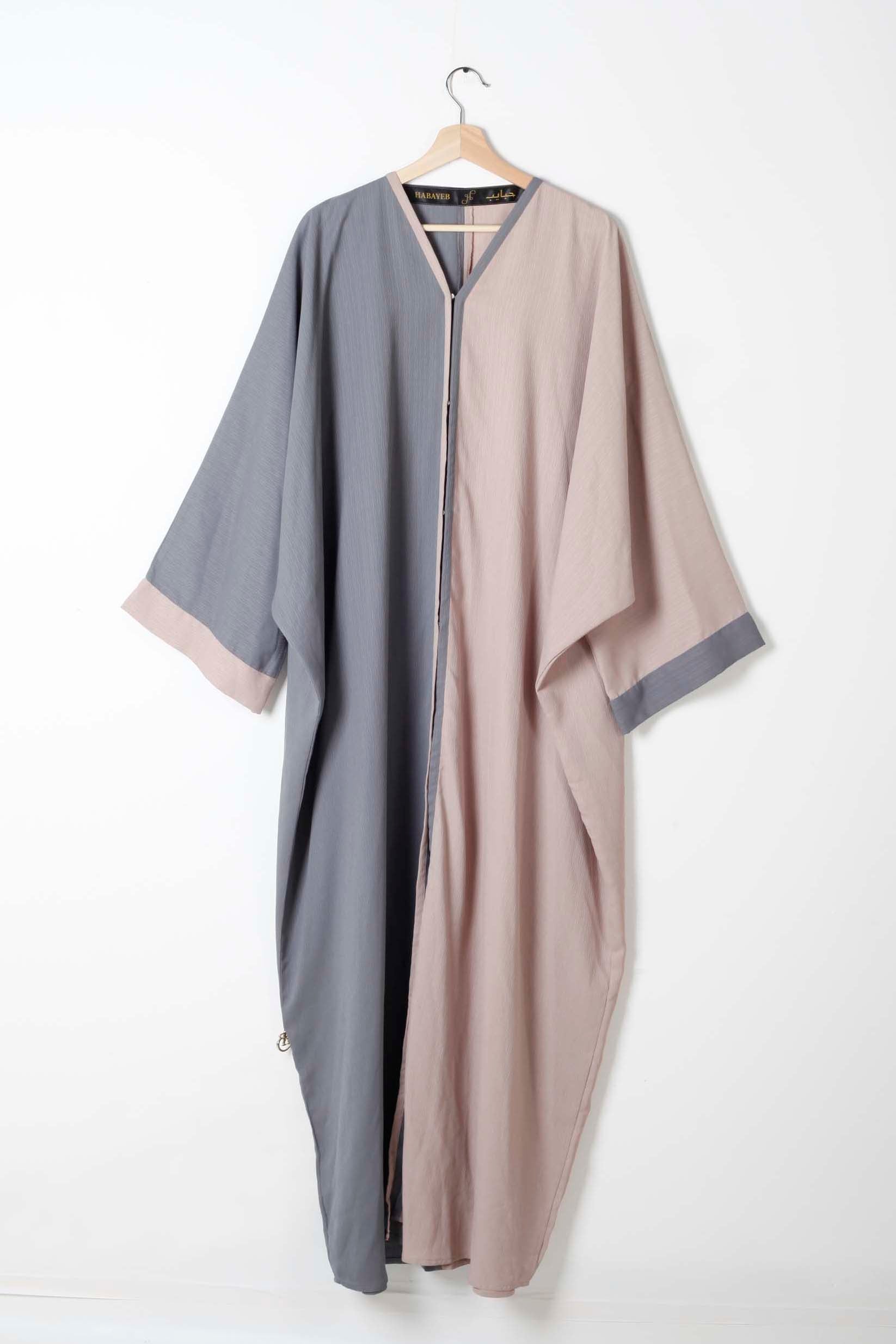 Two-Tone Grey and Pink Abaya