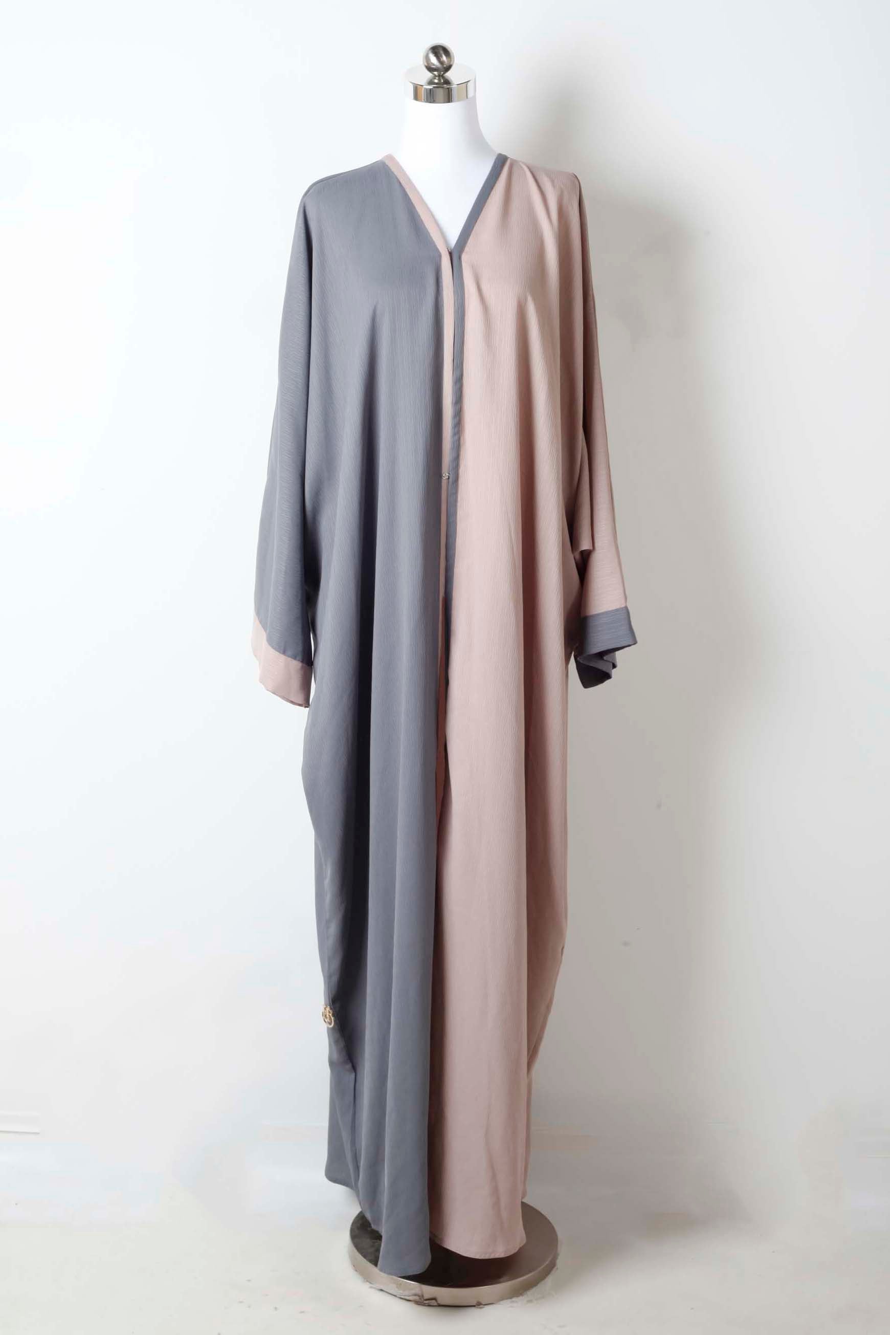 Two-Tone Grey and Pink Abaya