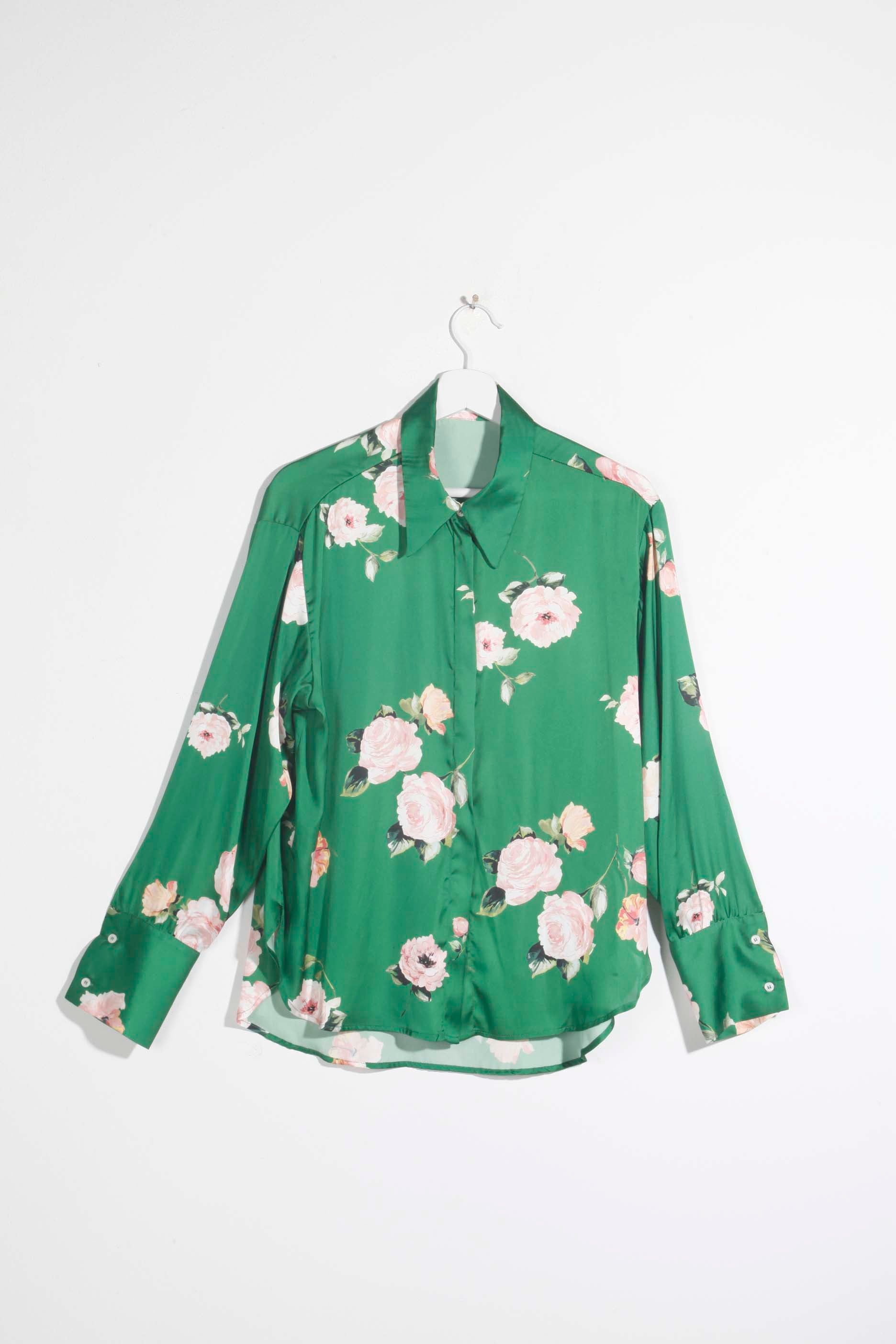 Green Floral Pussybow Blouse