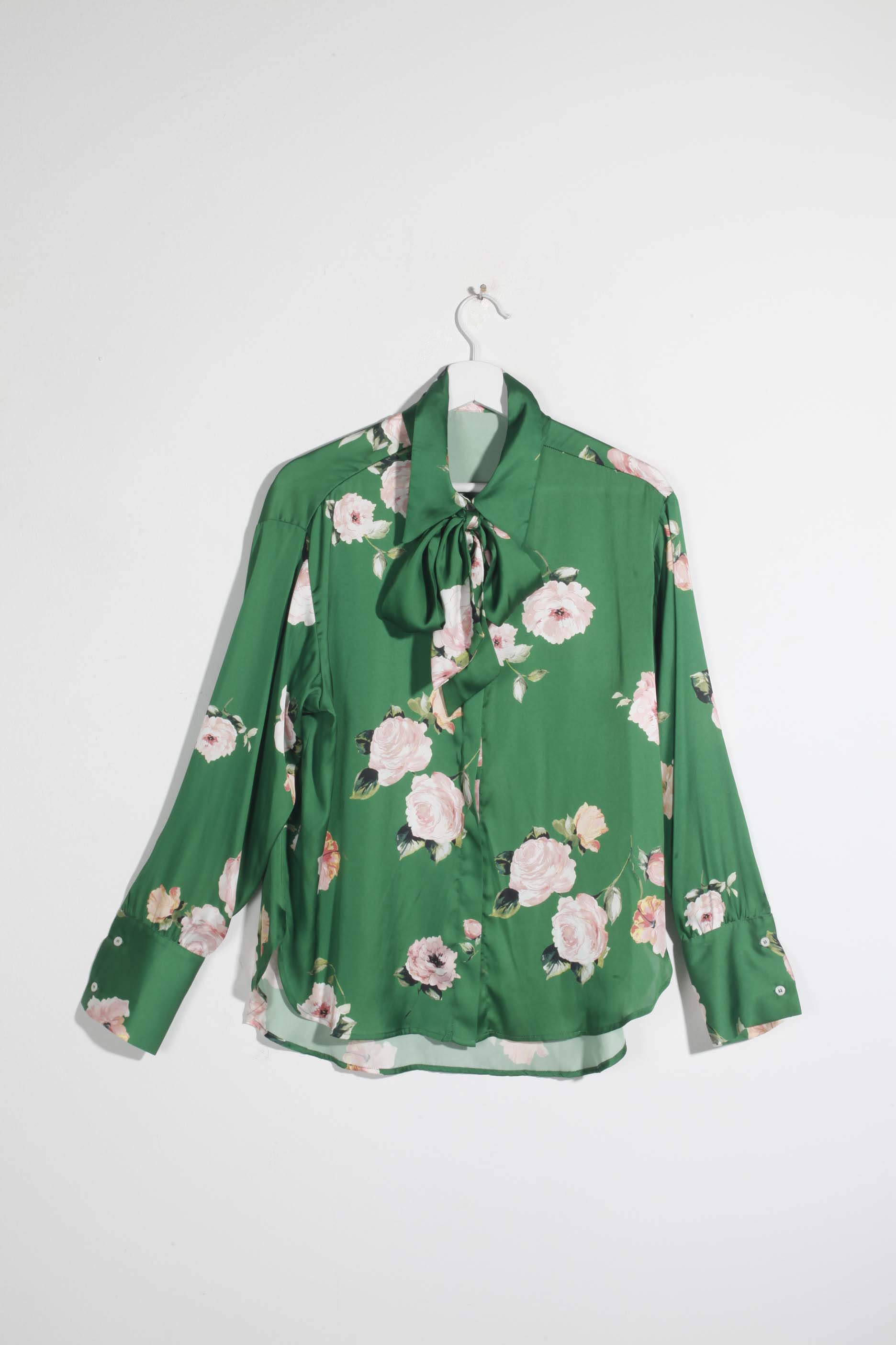 Green Floral Pussybow Blouse